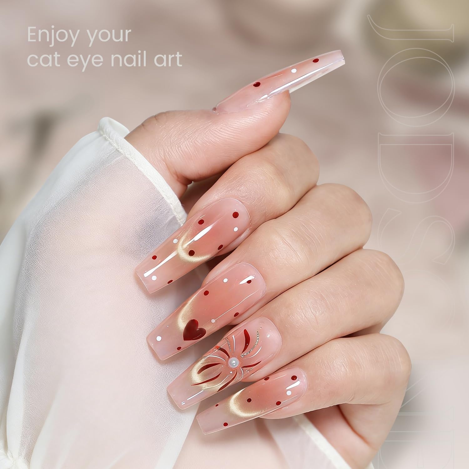 JODSONE Gold Glassy Cat Eye Gel Nail Polish 16.5ml,Holographic Magnetic Cat Eye Gel Polish with Magnet,Reflective Translucent Need U V Curing Salon Gift for Girl & Women,CAT05(16.5ML-CAT05) - view 3