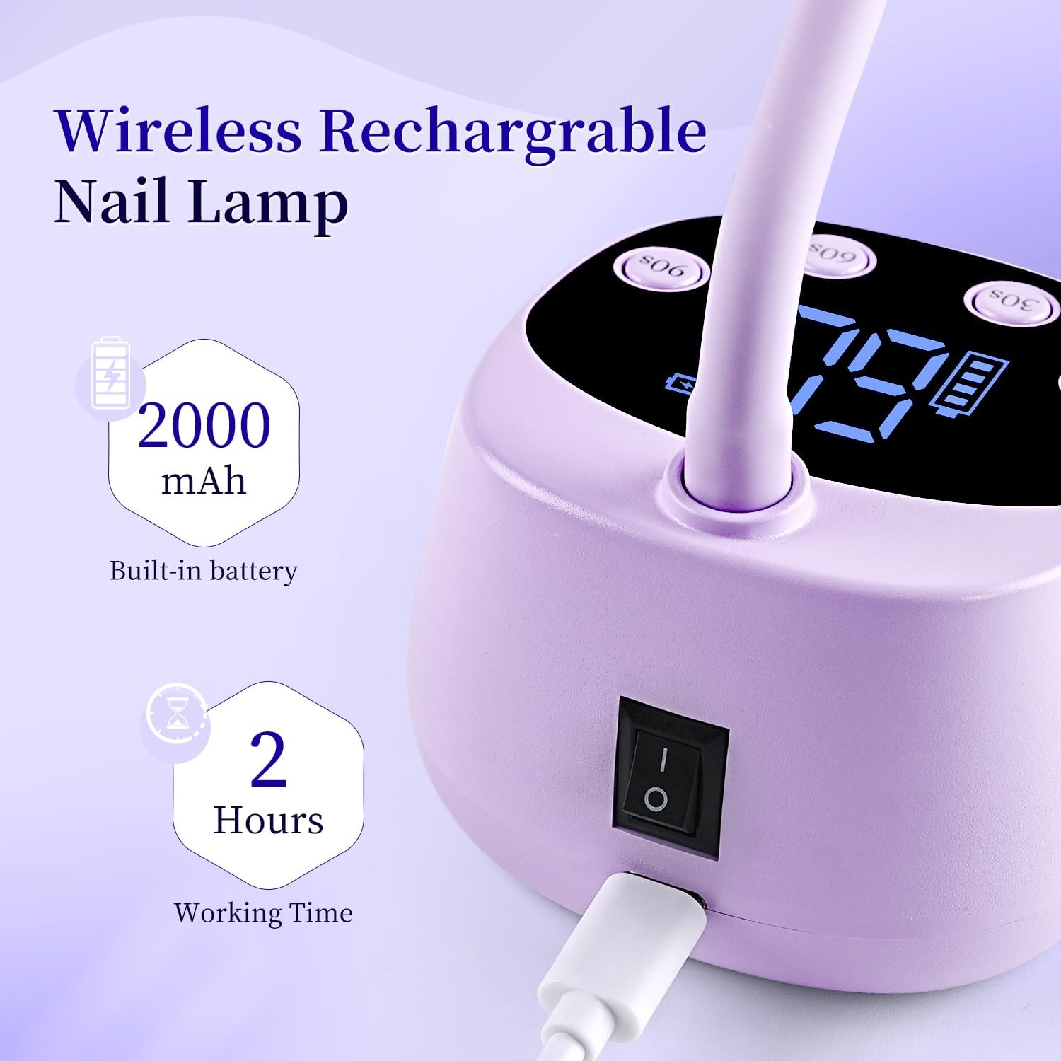 JODSONE Fast Curing U V Nail Lamp – Portable and Flexible Gooseneck Lamp with 360° Adjustable Design, Rechargeable LED Dryer for Gel Polish, Auto Sensor & 4 Timers, Home DIY Manicure Light Mint Green(Purple)