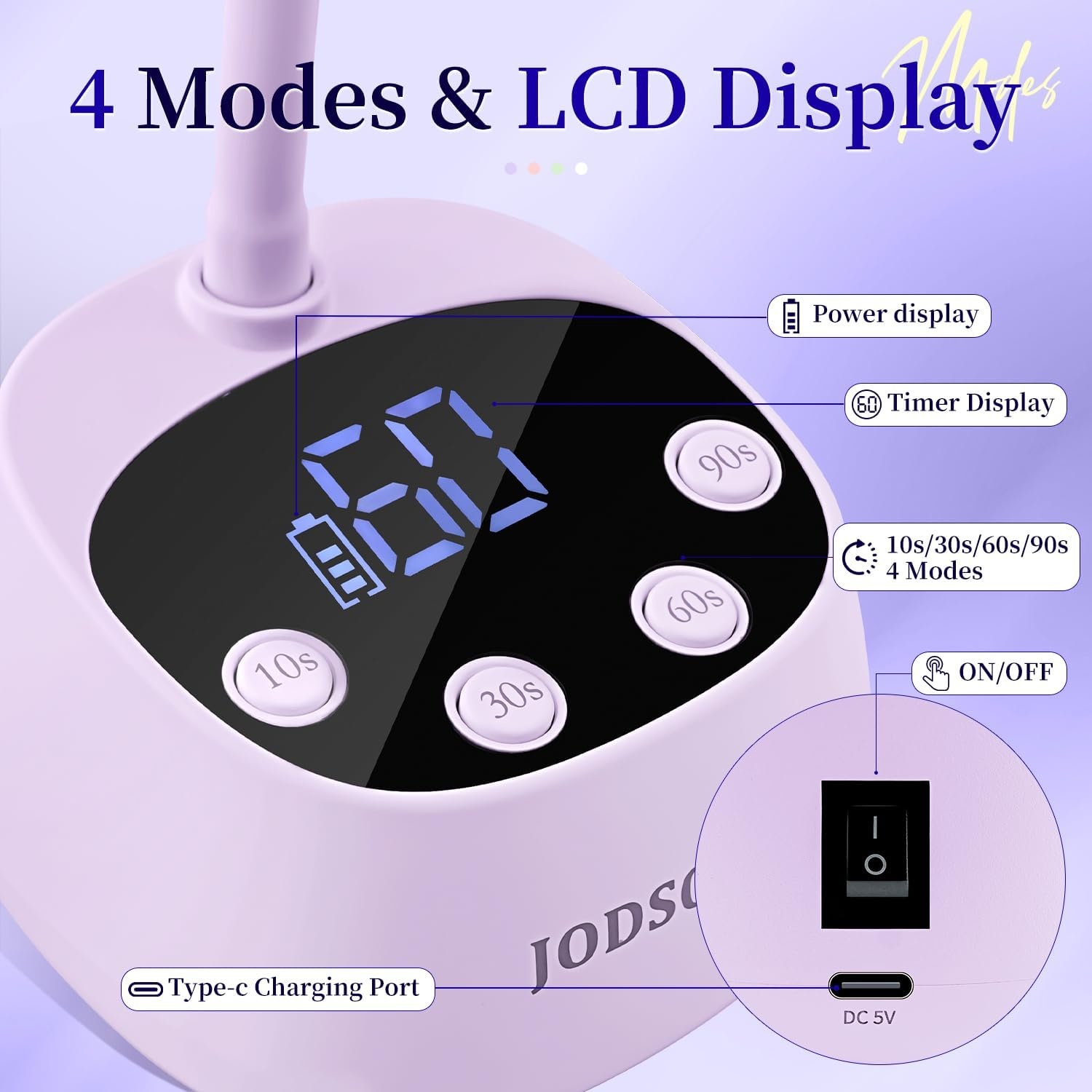 JODSONE Fast Curing U V Nail Lamp – Portable and Flexible Gooseneck Lamp with 360° Adjustable Design, Rechargeable LED Dryer for Gel Polish, Auto Sensor & 4 Timers, Home DIY Manicure Light Mint Green(Purple) - view 4
