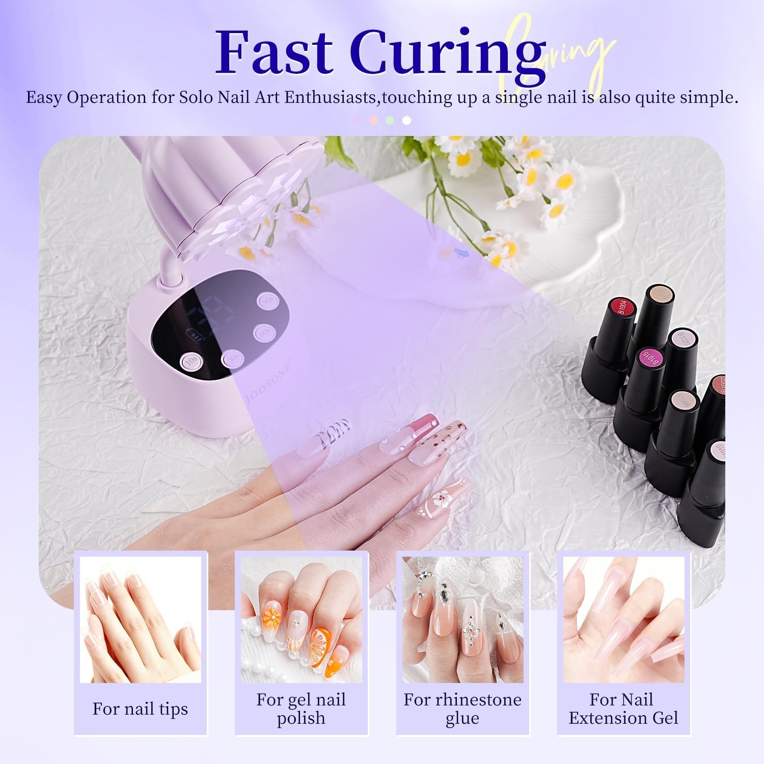 JODSONE Fast Curing U V Nail Lamp – Portable and Flexible Gooseneck Lamp with 360° Adjustable Design, Rechargeable LED Dryer for Gel Polish, Auto Sensor & 4 Timers, Home DIY Manicure Light Mint Green(Purple) - view 6