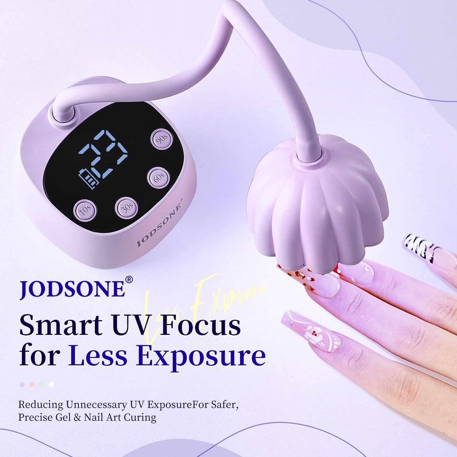 JODSONE Fast Curing U V Nail Lamp – Portable and Flexible Gooseneck Lamp with 360° Adjustable Design, Rechargeable LED Dryer for Gel Polish, Auto Sensor & 4 Timers, Home DIY Manicure Light Mint Green(Purple) - view 8