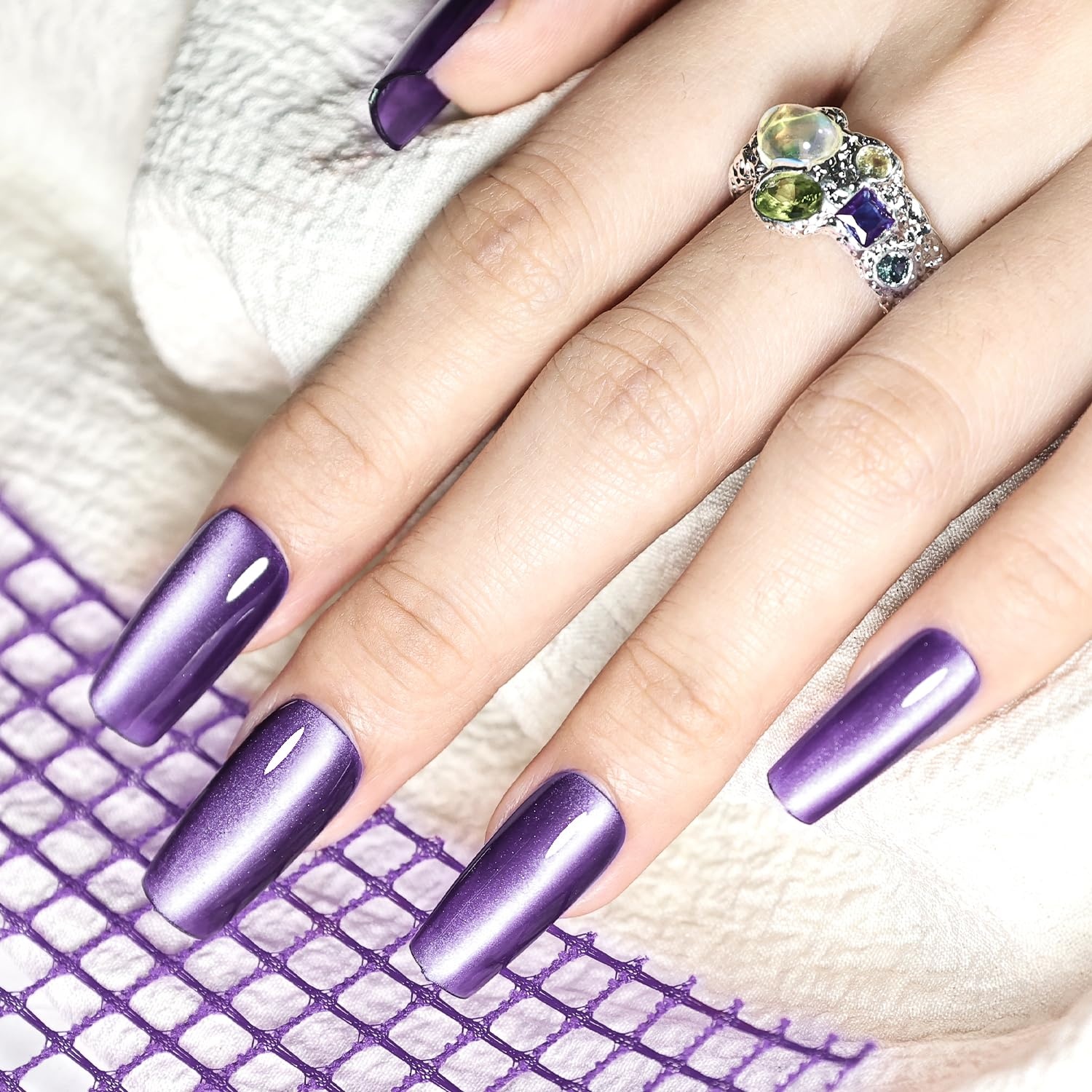 JODSONE 16.5ml Cat Eye Gel Nail Polish Silver Glitter Magnetic Reflective Translucent Need U V Curing(2562F-Dark Purple) - view 4