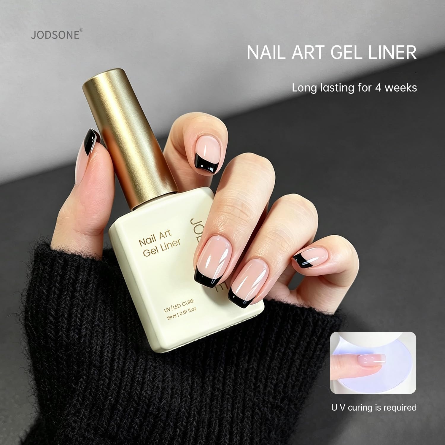 JODSONE White Nail Art Gel Liner, 18ml UV Gel Polish, Thin Brush | Classic White Color Nail Art Polish, French Tip Tool, UV/LED Cure Required, Built-In Thin Brush for DIY Manicure At Home(LMK01)
