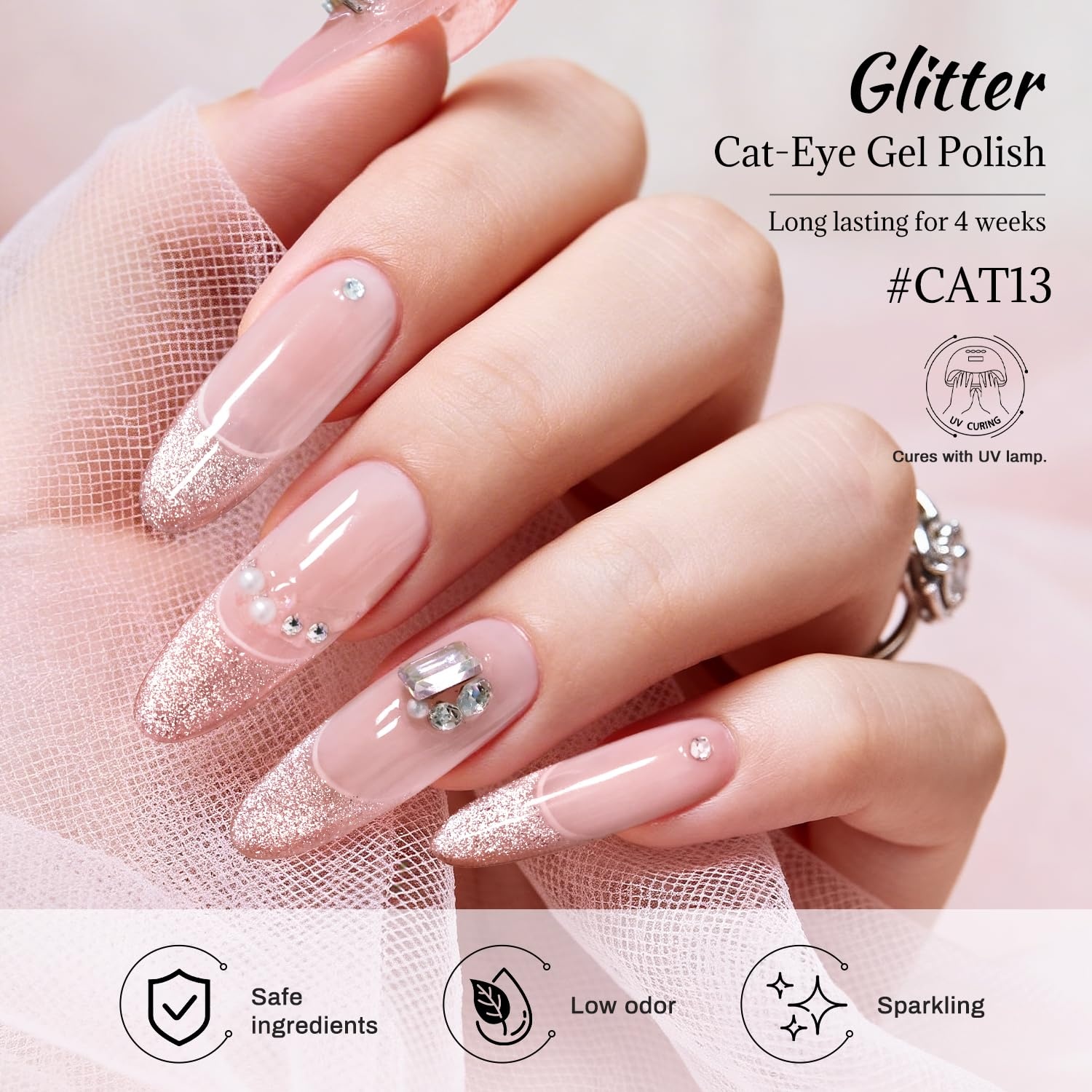 JODSONE Gold Glassy Cat Eye Gel Nail Polish 16.5ml,Holographic Magnetic Cat Eye Gel Polish with Magnet,Reflective Translucent Need U V Curing Salon Gift for Girl & Women,CAT05(16.5ML-CAT13) - view 5