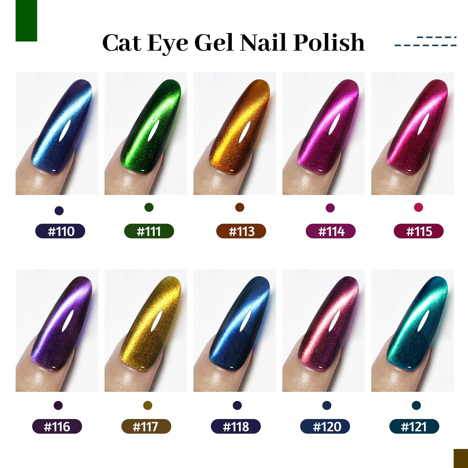 JODSONE Cat Eye Gel Nail Polish 10 Colors Blue Green Red with Base Coat Top Coat Magnet Stick Glazed Amber Cat Eye Gel for Home DIY(10Color-CE-8) - view 3