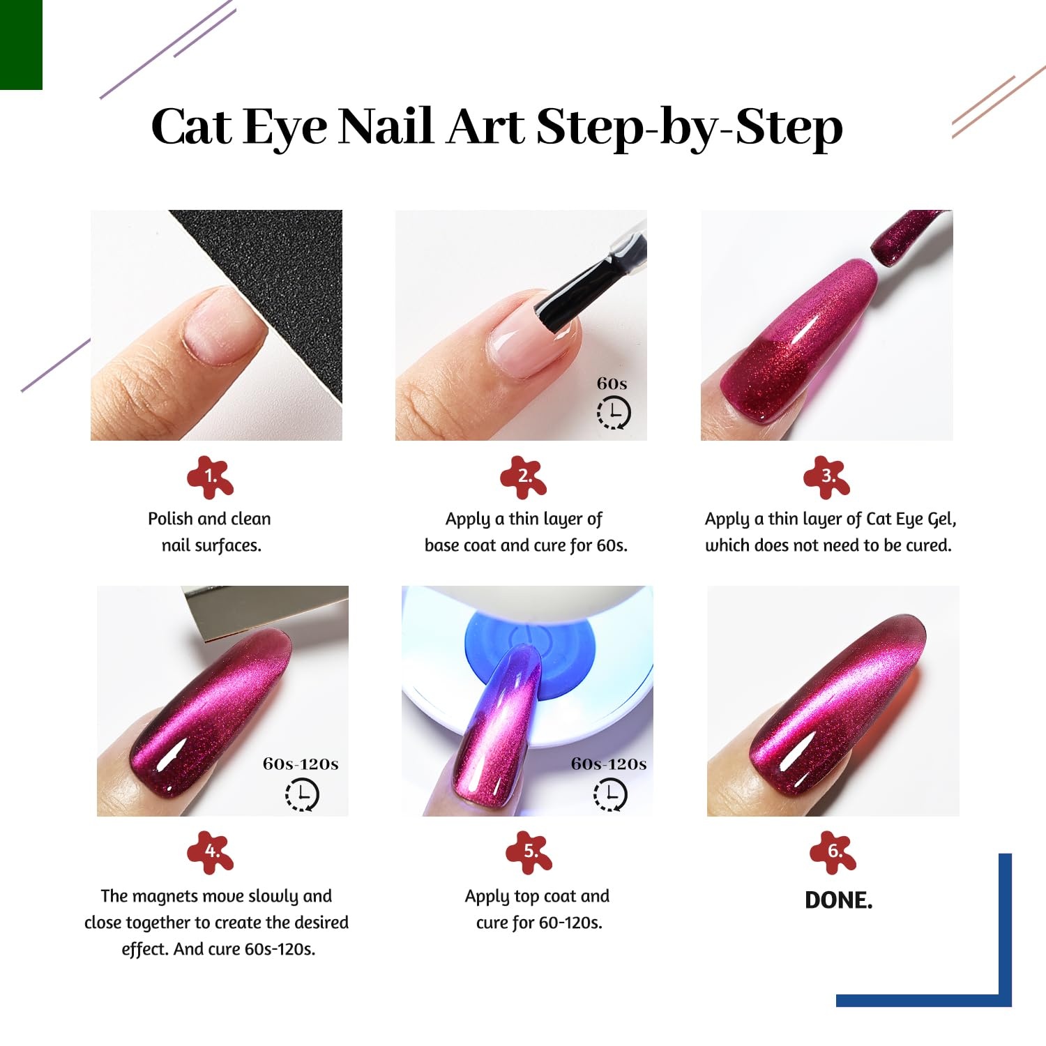 JODSONE Cat Eye Gel Nail Polish 10 Colors Blue Green Red with Base Coat Top Coat Magnet Stick Glazed Amber Cat Eye Gel for Home DIY(10Color-CE-8) - view 7