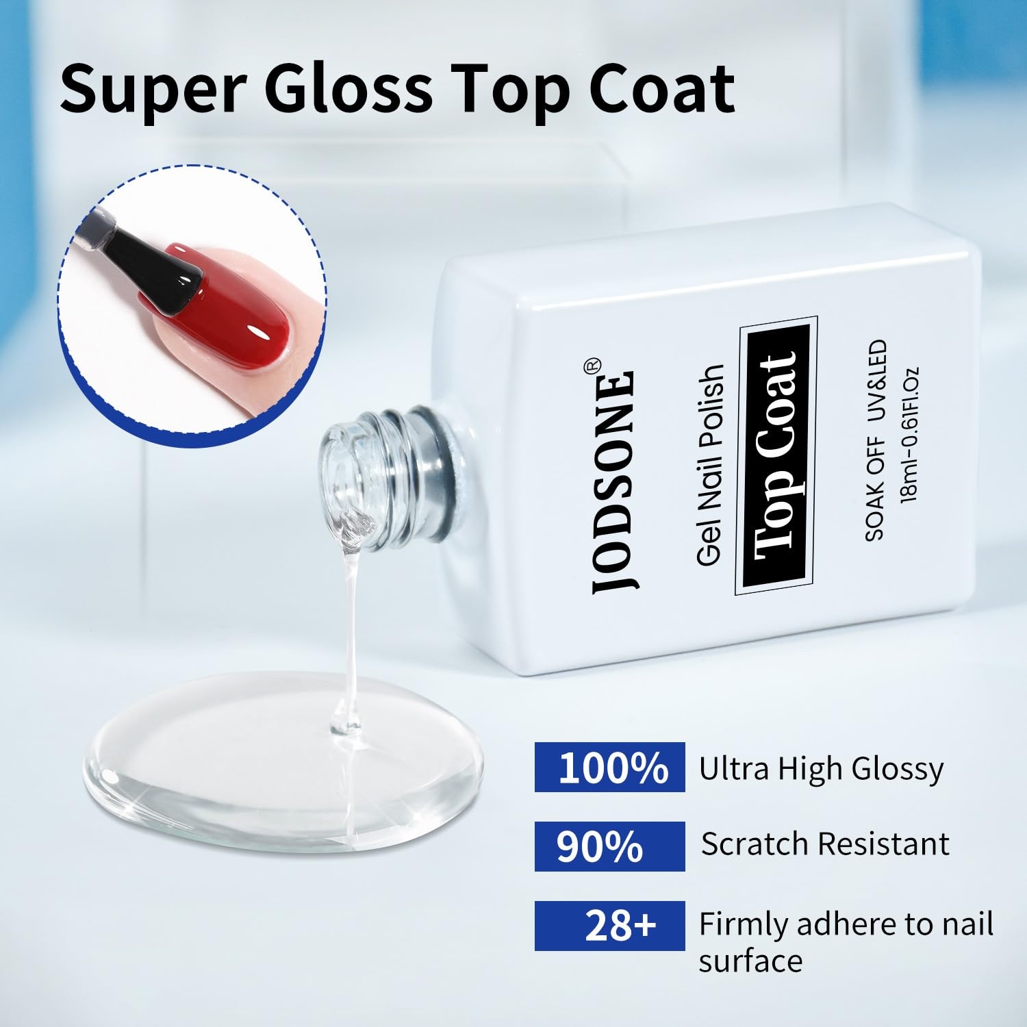JODSONE 2 Bottles 18ml Top Coat Base Coat Gel Polish Set Compatible for Nail Salon Bright Surface, Girl Gift and At Home DIY Need U V Lamp Curing(18ML-BT-1) - view 3