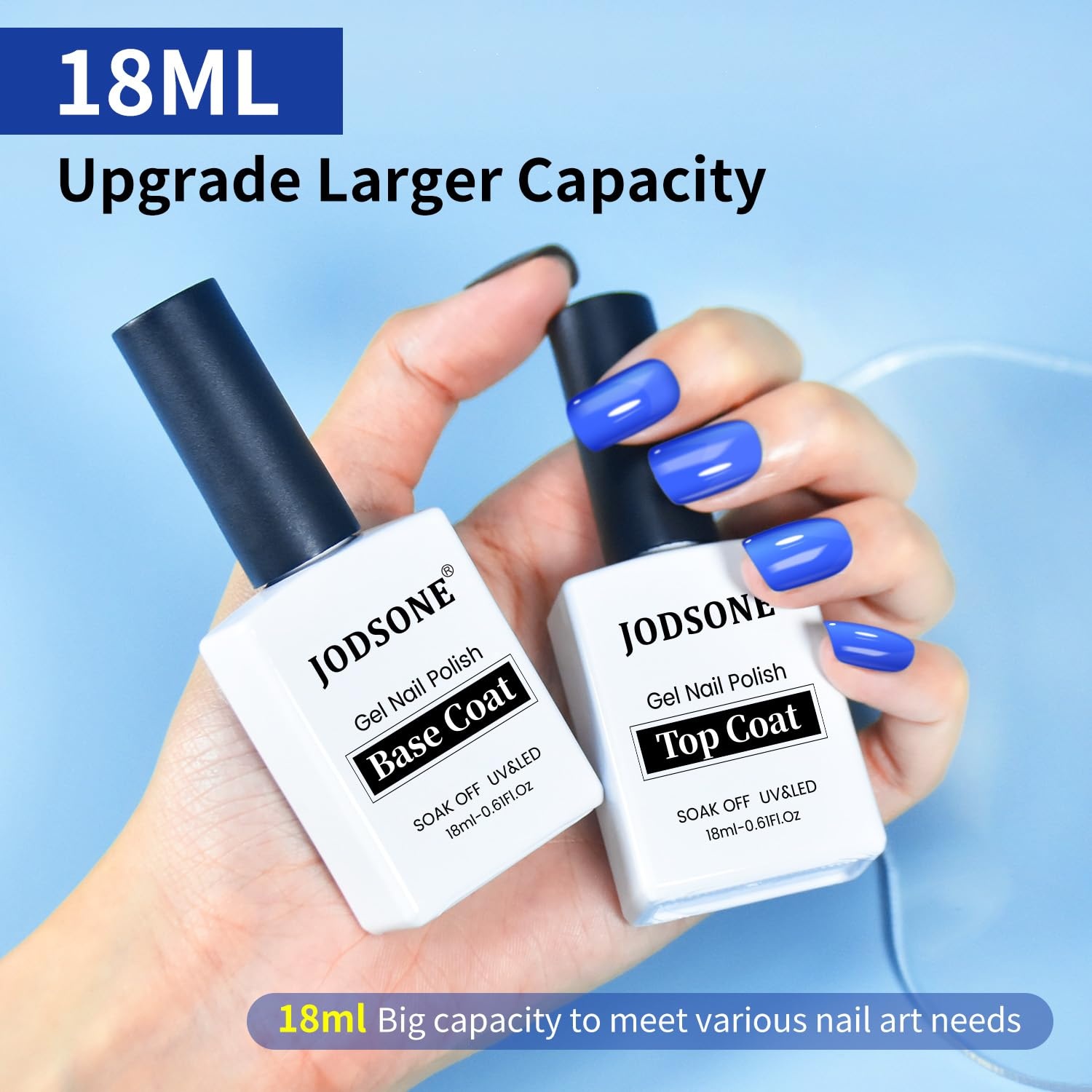 JODSONE 2 Bottles 18ml Top Coat Base Coat Gel Polish Set Compatible for Nail Salon Bright Surface, Girl Gift and At Home DIY Need U V Lamp Curing(18ML-BT-1) - view 6