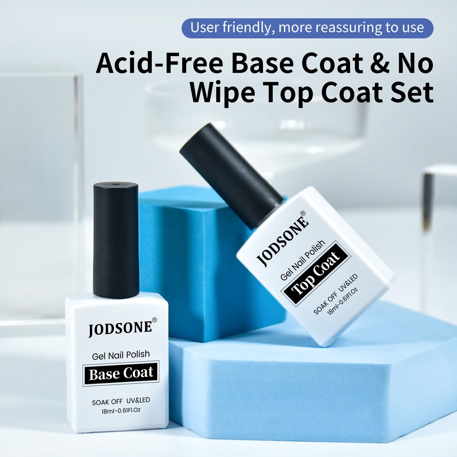 JODSONE 2 Bottles 18ml Top Coat Base Coat Gel Polish Set Compatible for Nail Salon Bright Surface, Girl Gift and At Home DIY Need U V Lamp Curing(18ML-BT-1) - view 7