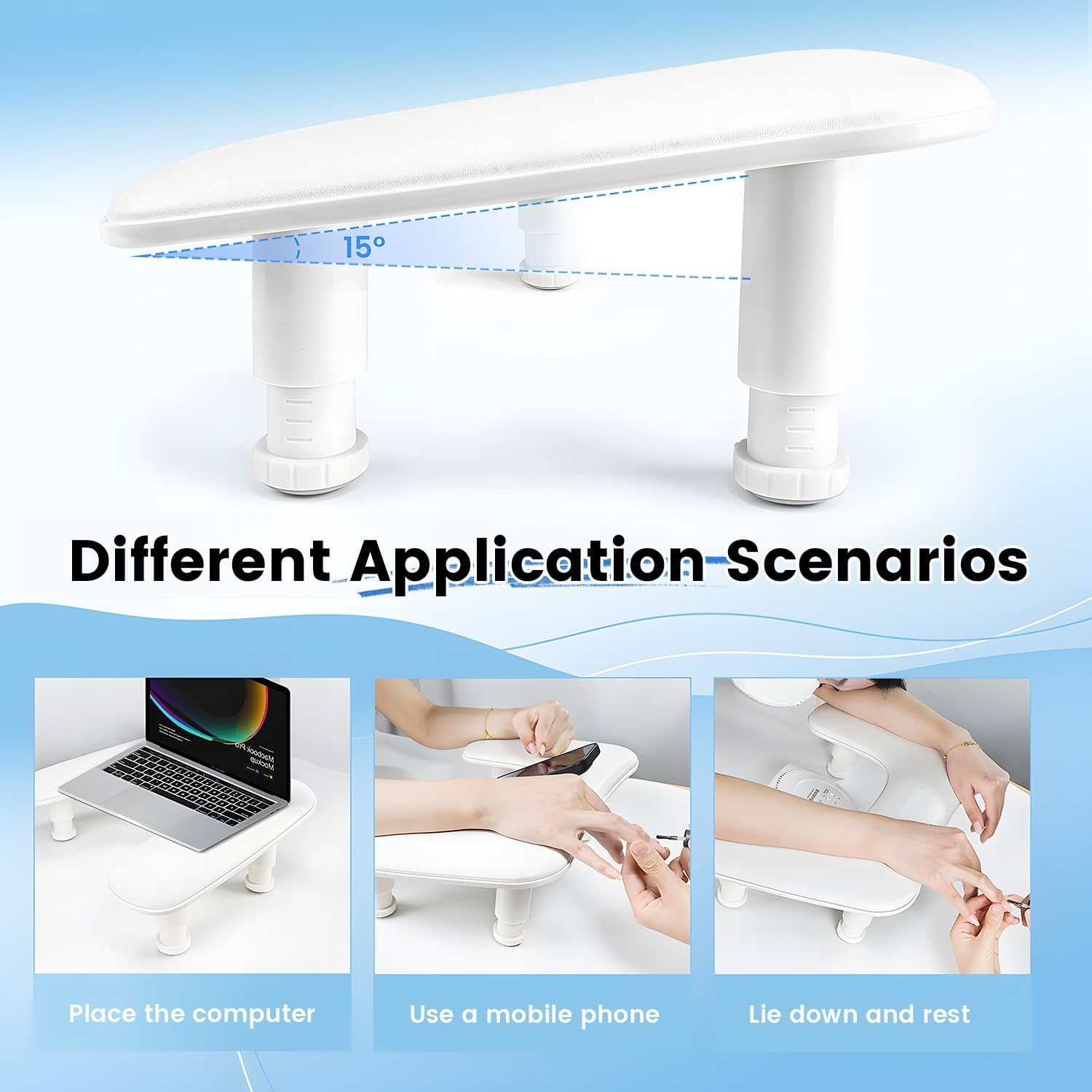 JODSONE U-Shaped Brown Arm Rest for Nails Tech with Rotating 360°Built-In Phone Holder and Adjustable Nail Arm Rest Detachable Manicure Hand Rest for Salon Design(White-Without Mat) - view 3