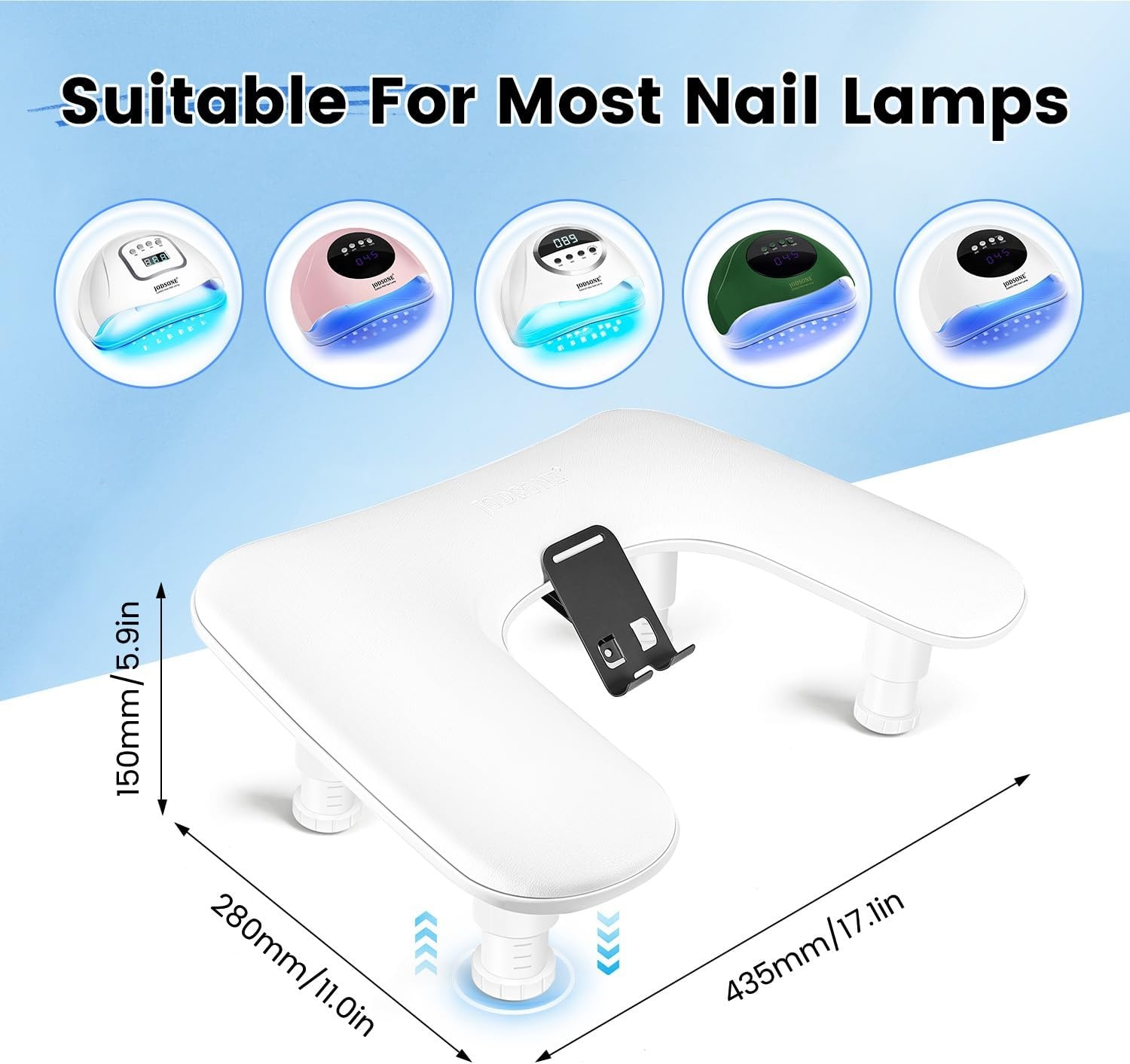JODSONE U-Shaped Brown Arm Rest for Nails Tech with Rotating 360°Built-In Phone Holder and Adjustable Nail Arm Rest Detachable Manicure Hand Rest for Salon Design(White-Without Mat) - view 4