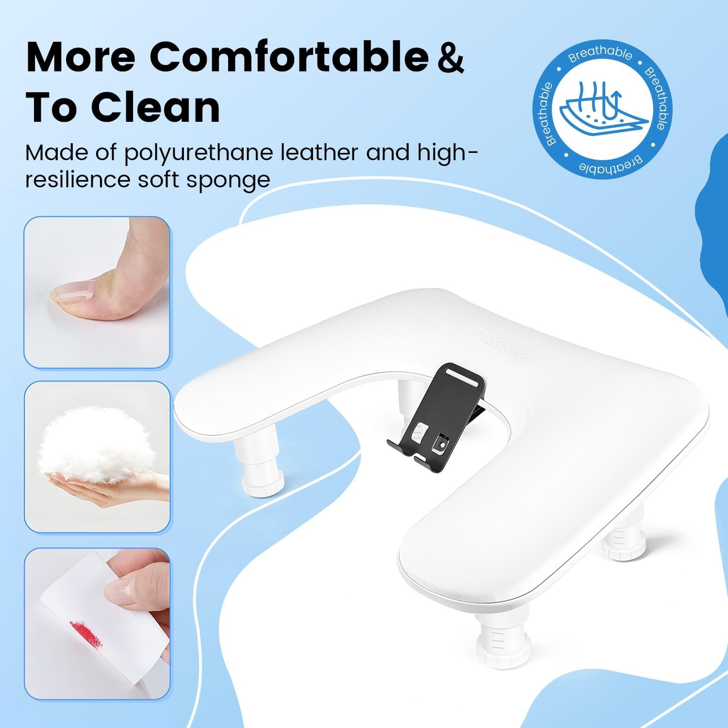 JODSONE U-Shaped Brown Arm Rest for Nails Tech with Rotating 360°Built-In Phone Holder and Adjustable Nail Arm Rest Detachable Manicure Hand Rest for Salon Design(White-Without Mat) - view 6
