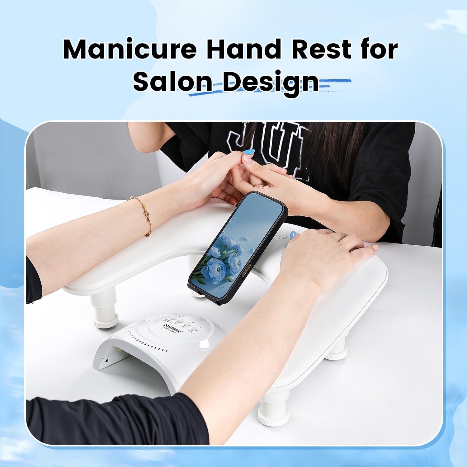 JODSONE U-Shaped Brown Arm Rest for Nails Tech with Rotating 360°Built-In Phone Holder and Adjustable Nail Arm Rest Detachable Manicure Hand Rest for Salon Design(White-Without Mat) - view 7