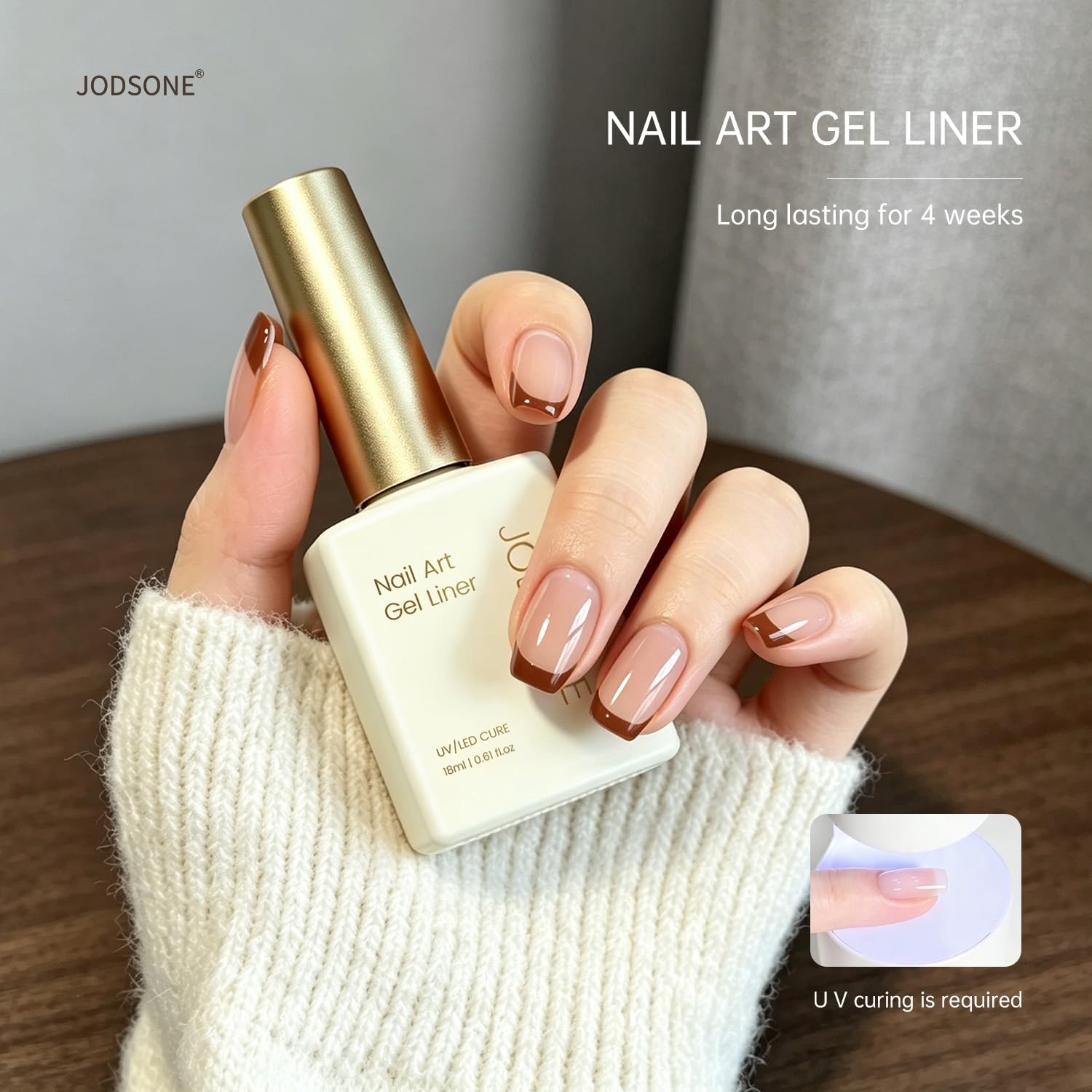 JODSONE White Nail Art Gel Liner, 18ml UV Gel Polish, Thin Brush | Classic White Color Nail Art Polish, French Tip Tool, UV/LED Cure Required, Built-In Thin Brush for DIY Manicure At Home(LMK11)