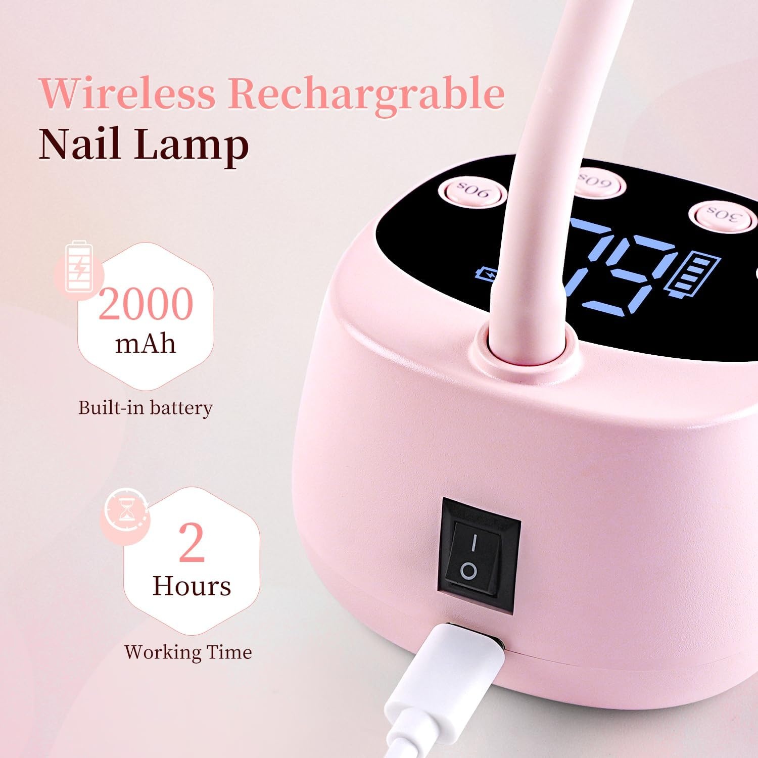 JODSONE Fast Curing U V Nail Lamp – Portable and Flexible Gooseneck Lamp with 360° Adjustable Design, Rechargeable LED Dryer for Gel Polish, Auto Sensor & 4 Timers, Home DIY Manicure Light Mint Green(Pink)