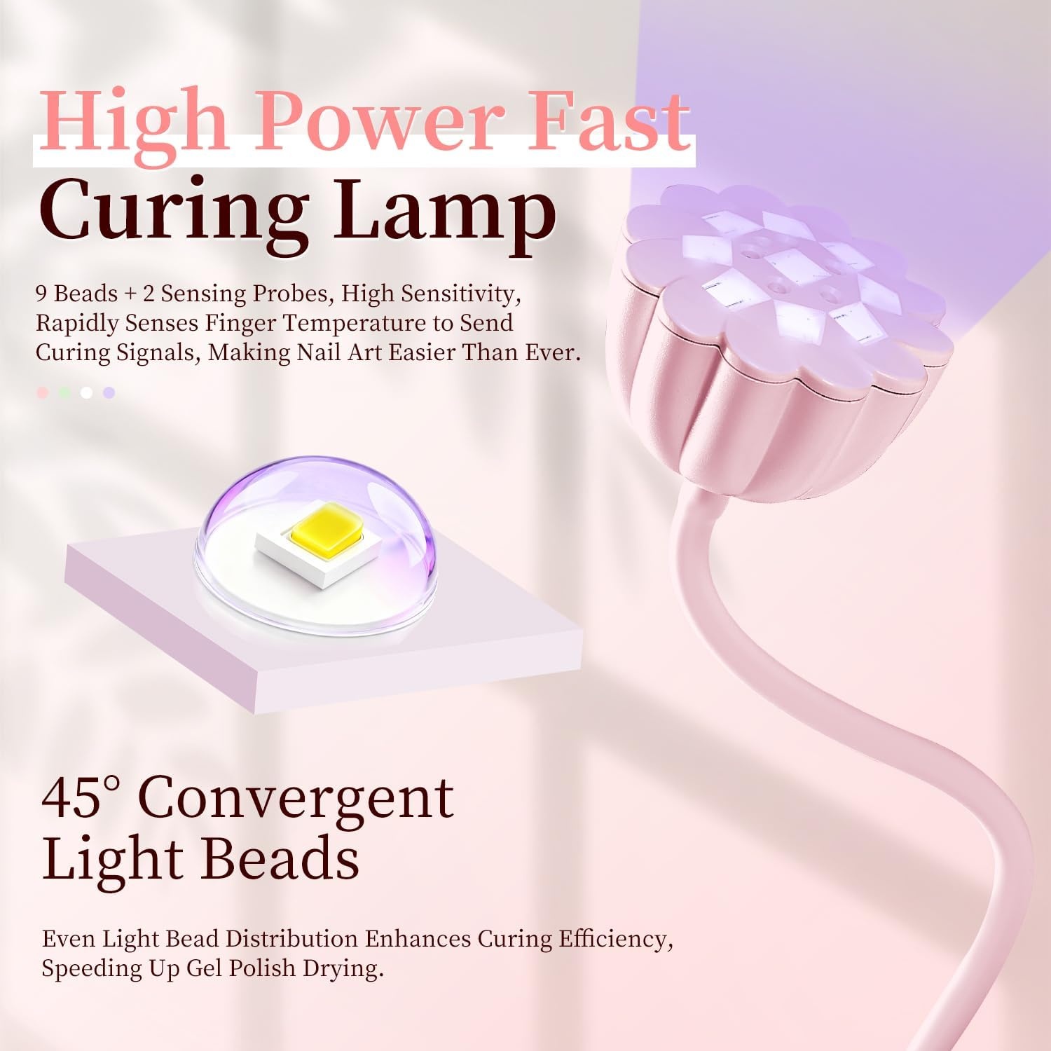 JODSONE Fast Curing U V Nail Lamp – Portable and Flexible Gooseneck Lamp with 360° Adjustable Design, Rechargeable LED Dryer for Gel Polish, Auto Sensor & 4 Timers, Home DIY Manicure Light Mint Green(Pink) - view 2