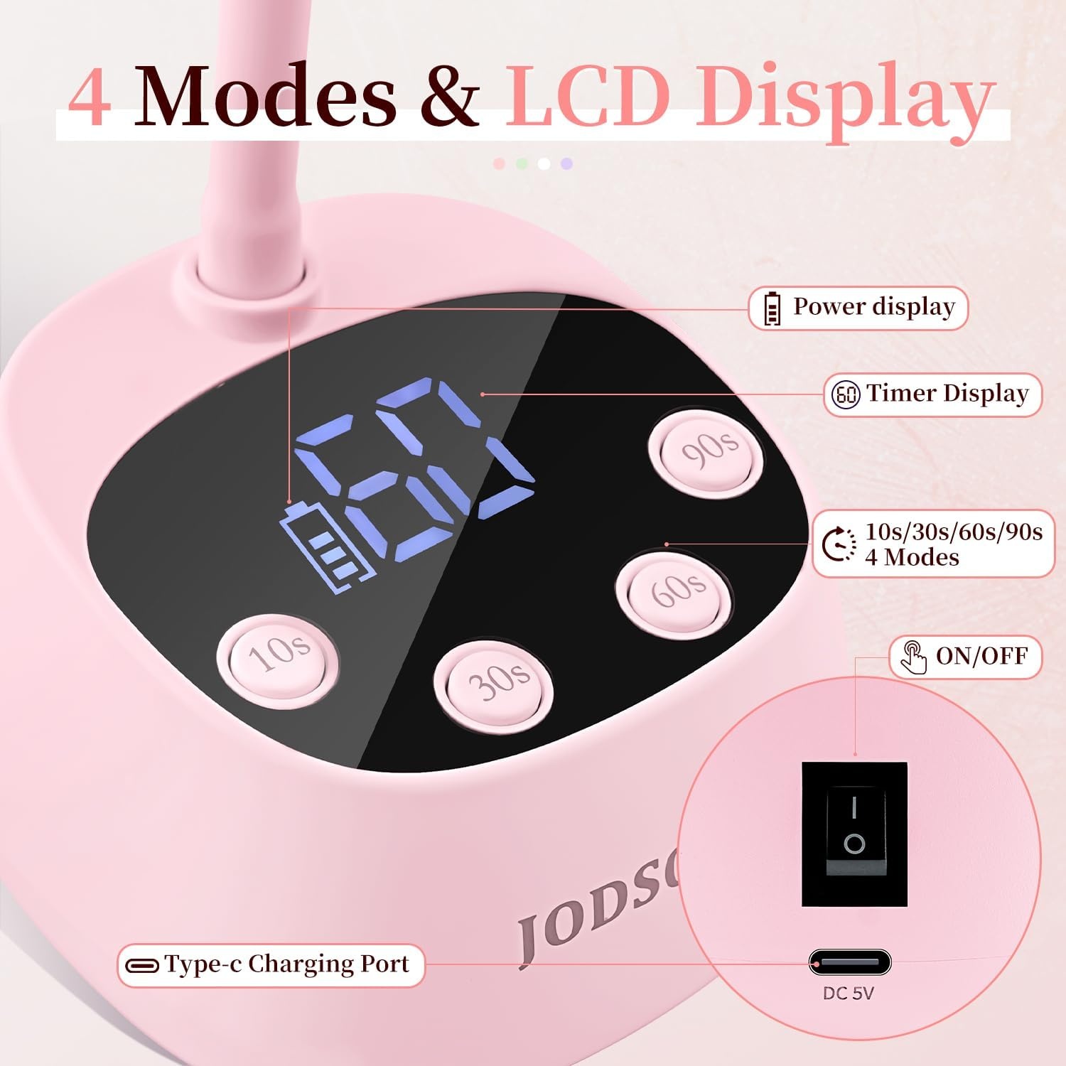 JODSONE Fast Curing U V Nail Lamp – Portable and Flexible Gooseneck Lamp with 360° Adjustable Design, Rechargeable LED Dryer for Gel Polish, Auto Sensor & 4 Timers, Home DIY Manicure Light Mint Green(Pink) - view 4