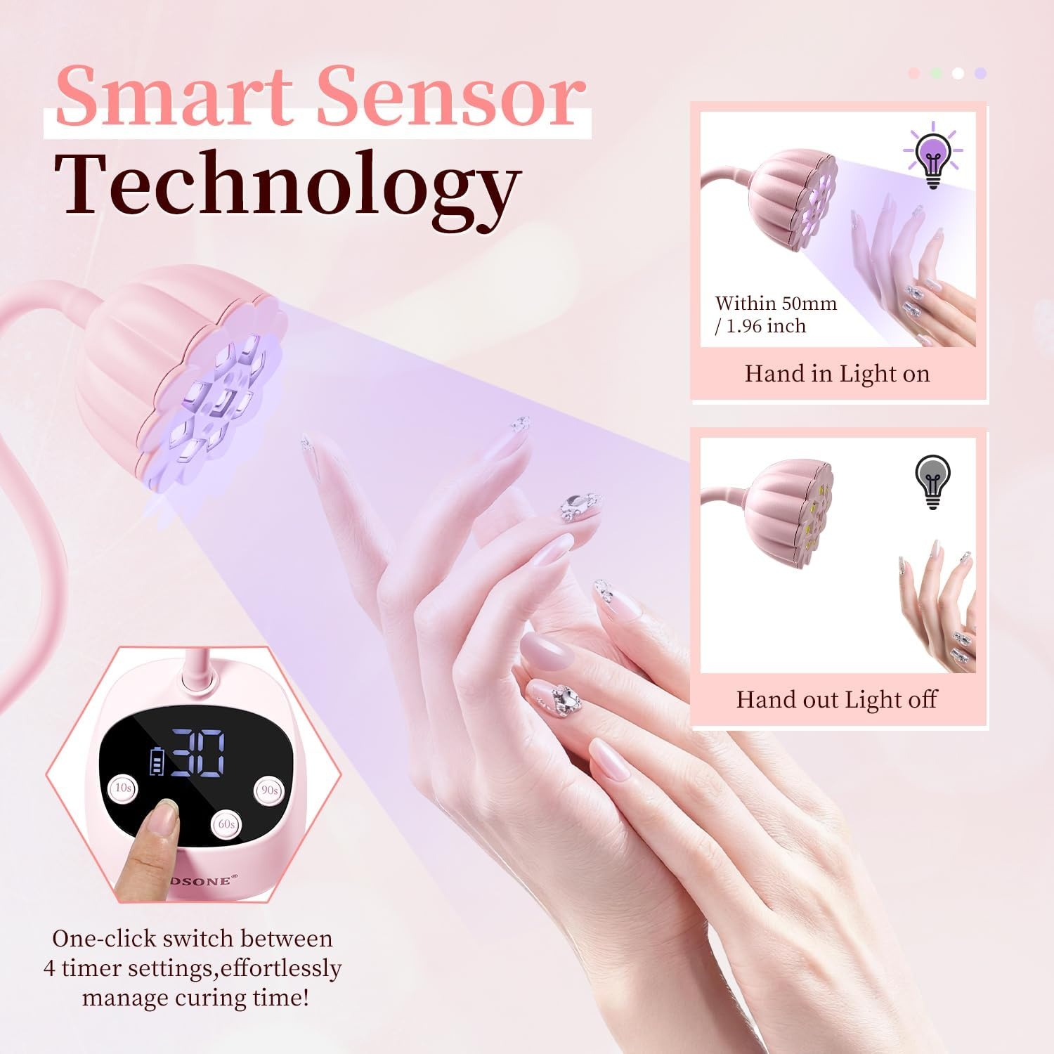 JODSONE Fast Curing U V Nail Lamp – Portable and Flexible Gooseneck Lamp with 360° Adjustable Design, Rechargeable LED Dryer for Gel Polish, Auto Sensor & 4 Timers, Home DIY Manicure Light Mint Green(Pink) - view 5
