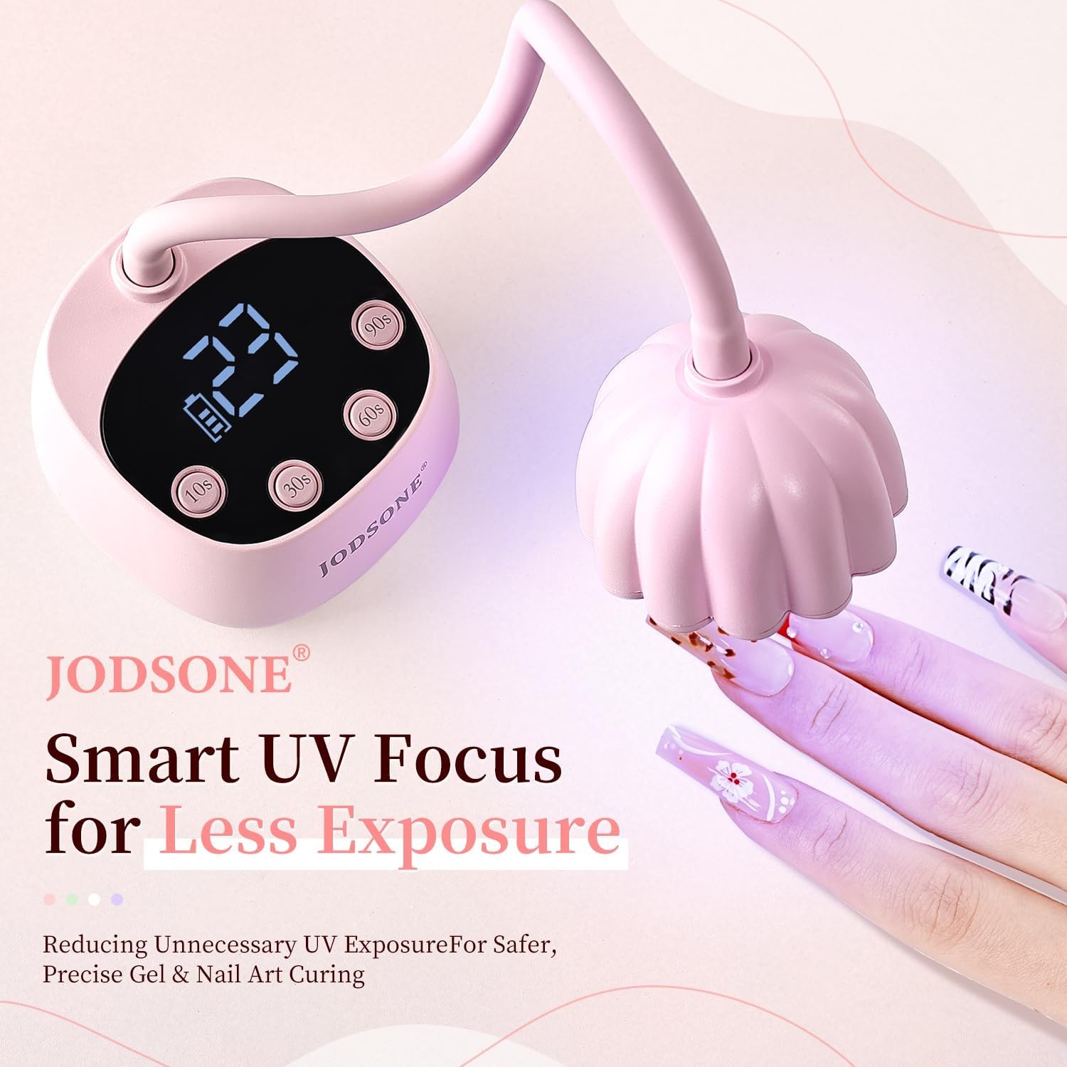 JODSONE Fast Curing U V Nail Lamp – Portable and Flexible Gooseneck Lamp with 360° Adjustable Design, Rechargeable LED Dryer for Gel Polish, Auto Sensor & 4 Timers, Home DIY Manicure Light Mint Green(Pink) - view 8