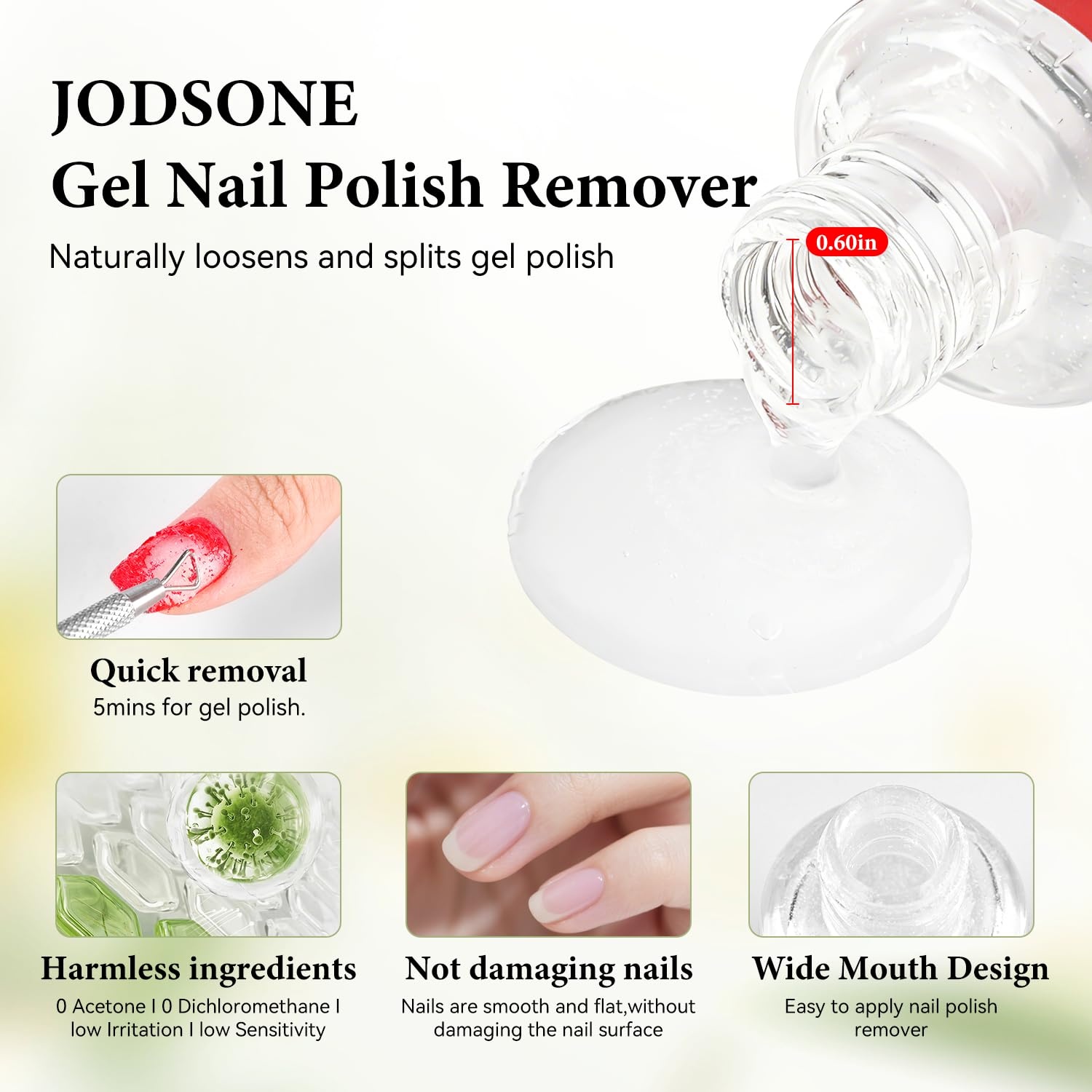 JODSONE 18ML Gel Nail Polish Remover, Wide Mouth Bottle for Easy and Quick Application, No Soak Off Gel Polish Remover for U V Gel Nails - view 2