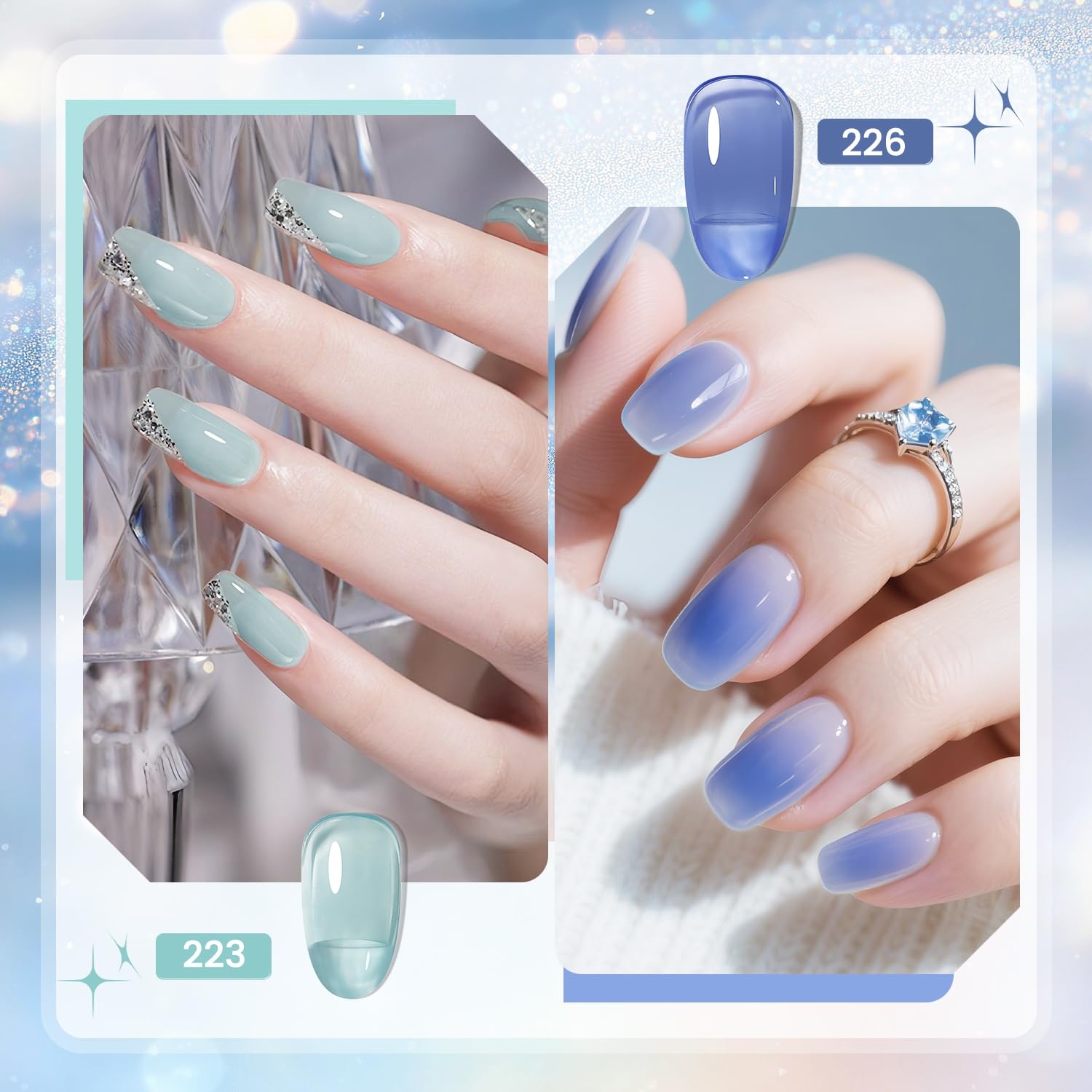 JODSONE 10ml 6 Colors Jelly Gel Nail Polish Set Ocean Blue Turquoise Gel Polish with Crystal Long Lasting All Seasons Need U V Lamp(GD221-GD226) - view 3