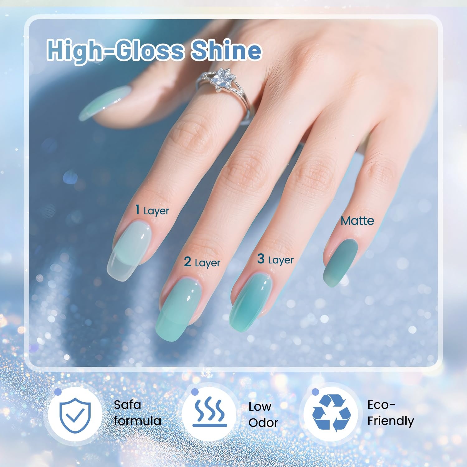 JODSONE 10ml 6 Colors Jelly Gel Nail Polish Set Ocean Blue Turquoise Gel Polish with Crystal Long Lasting All Seasons Need U V Lamp(GD221-GD226) - view 4