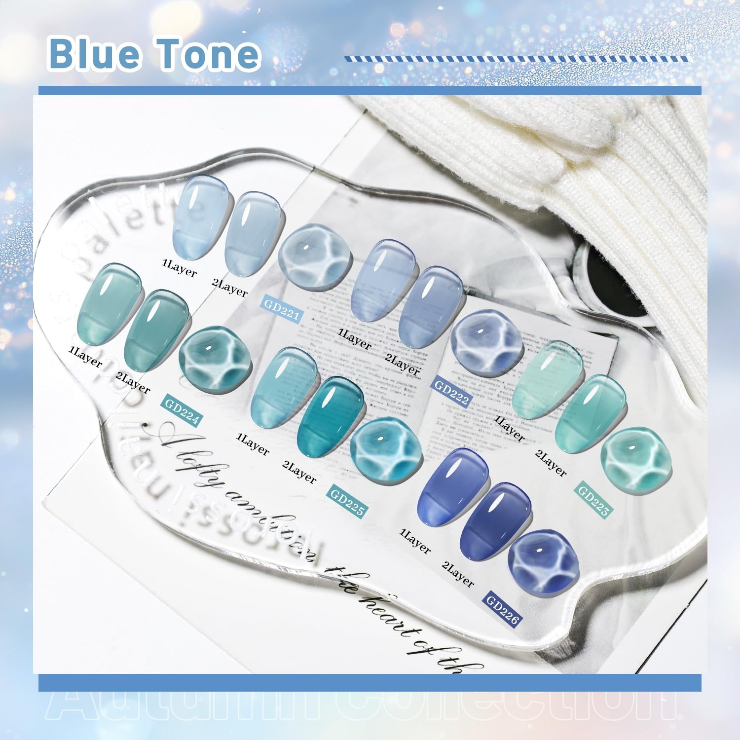 JODSONE 10ml 6 Colors Jelly Gel Nail Polish Set Ocean Blue Turquoise Gel Polish with Crystal Long Lasting All Seasons Need U V Lamp(GD221-GD226) - view 6