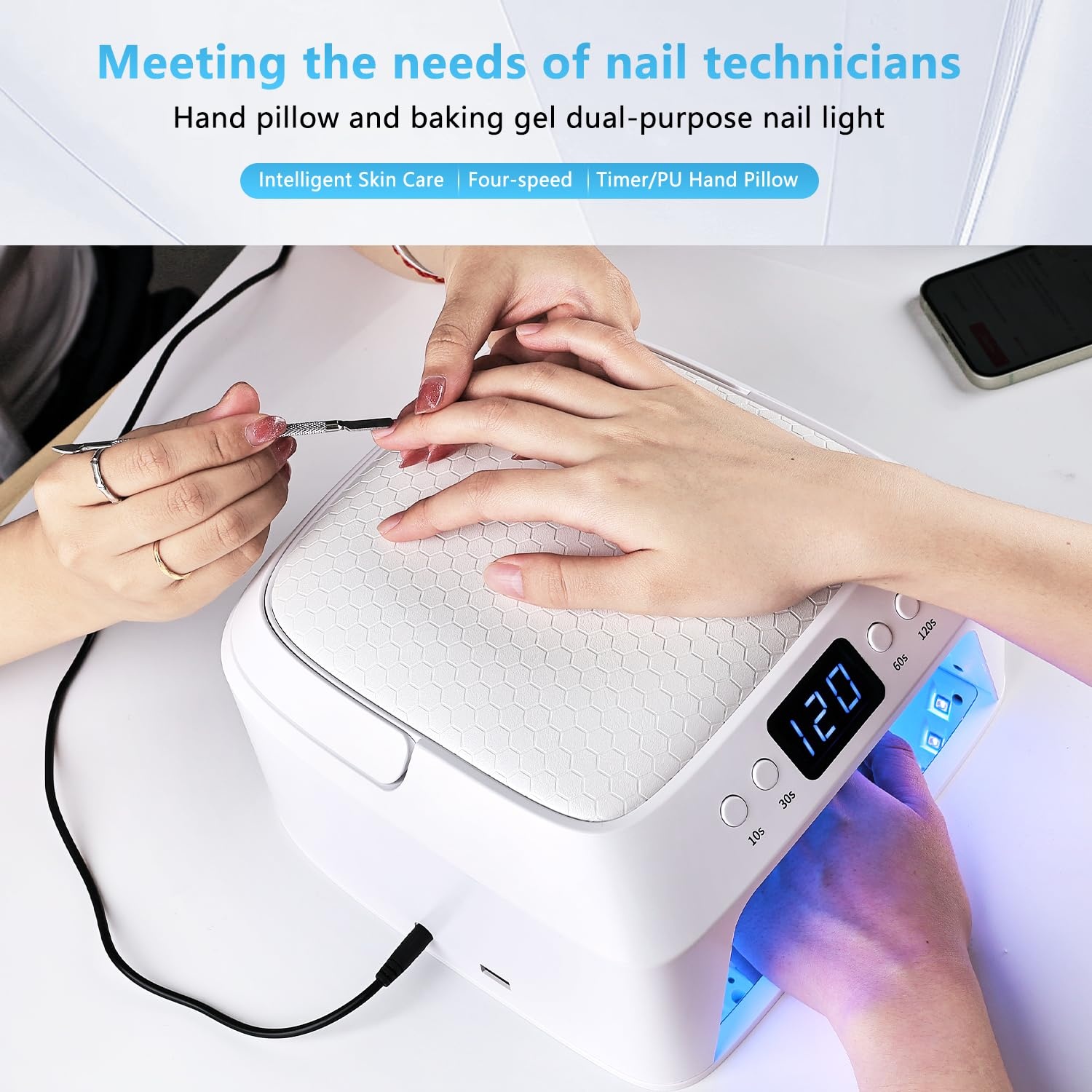 JODSONE U V LED Nail Lamp with Hand Pillow Large Space for Salon Portable Handle Front and Rear Dual Display Professional Nail Lamp Fast Drying Gel Nail Polish - view 7