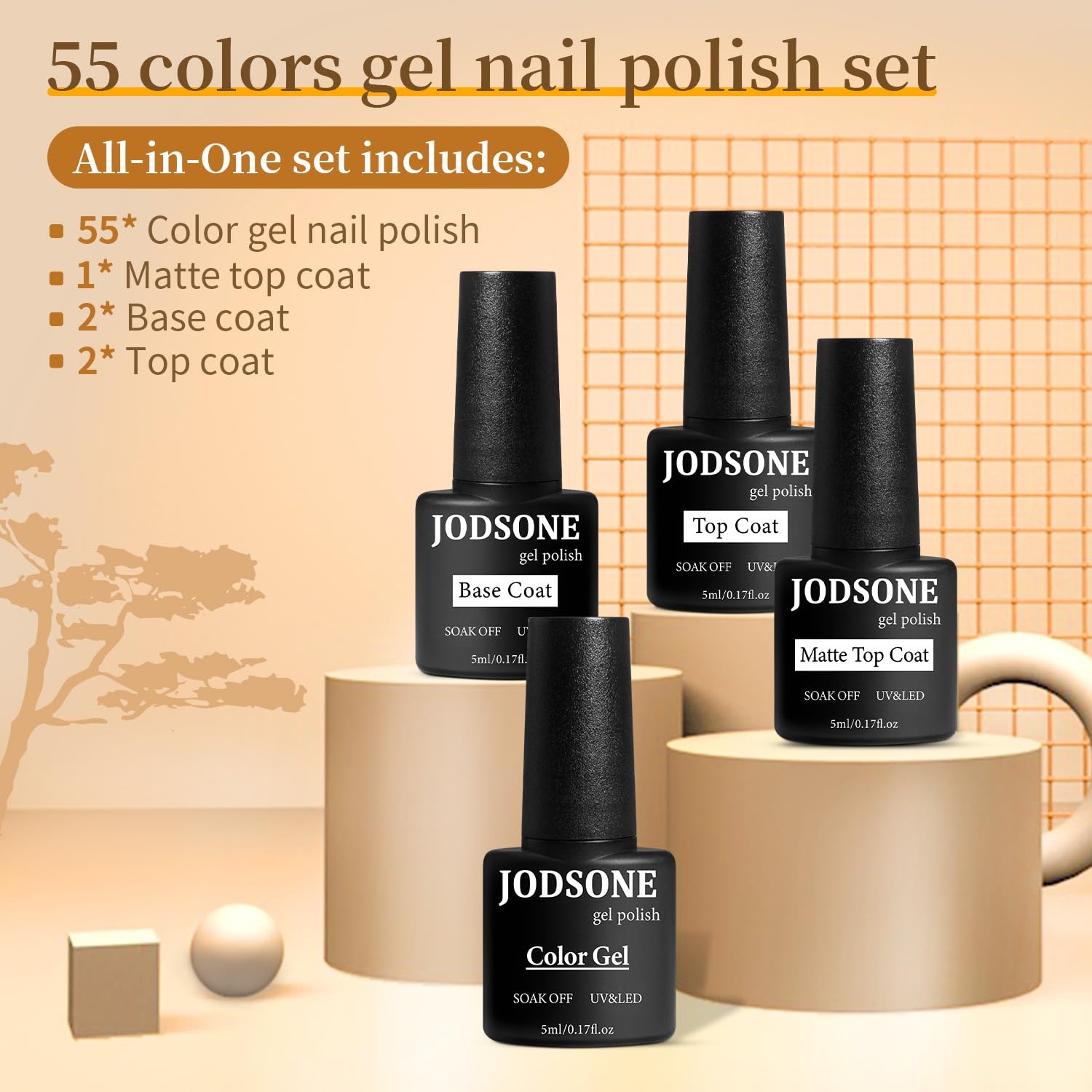 JODSONE 10 Colors Gel Nail Polish Set with Base Coat & Top Coat White Pink Purple and Red Gel Polish for All Seasons Women’s Holiday Gift(60SET 01)