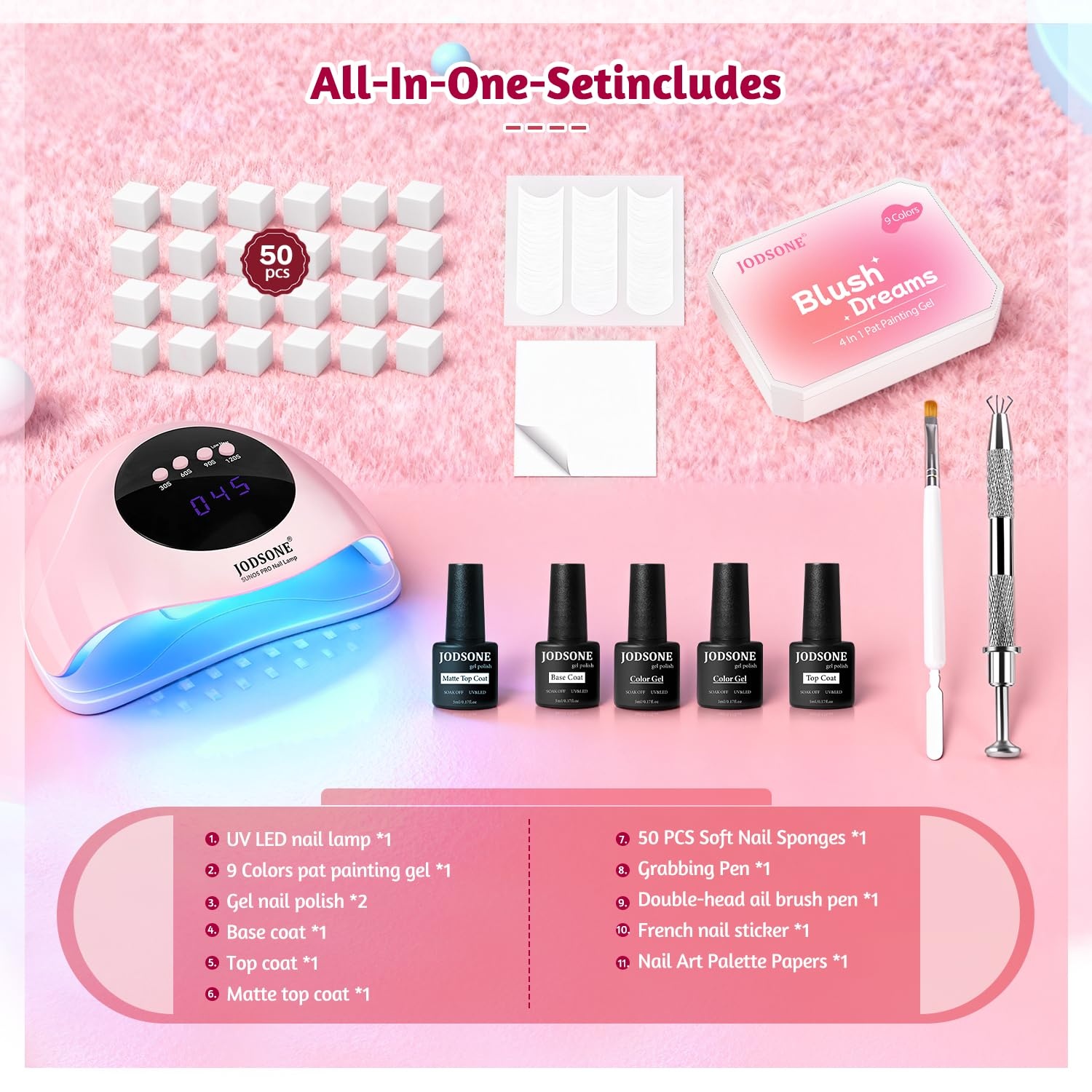 JODSONE 10 Colors Gel Nail Polish Set with Base Coat & Top Coat White Pink Purple and Red Gel Polish for All Seasons Women’s Holiday Gift(9COLOR-PPG) - view 2