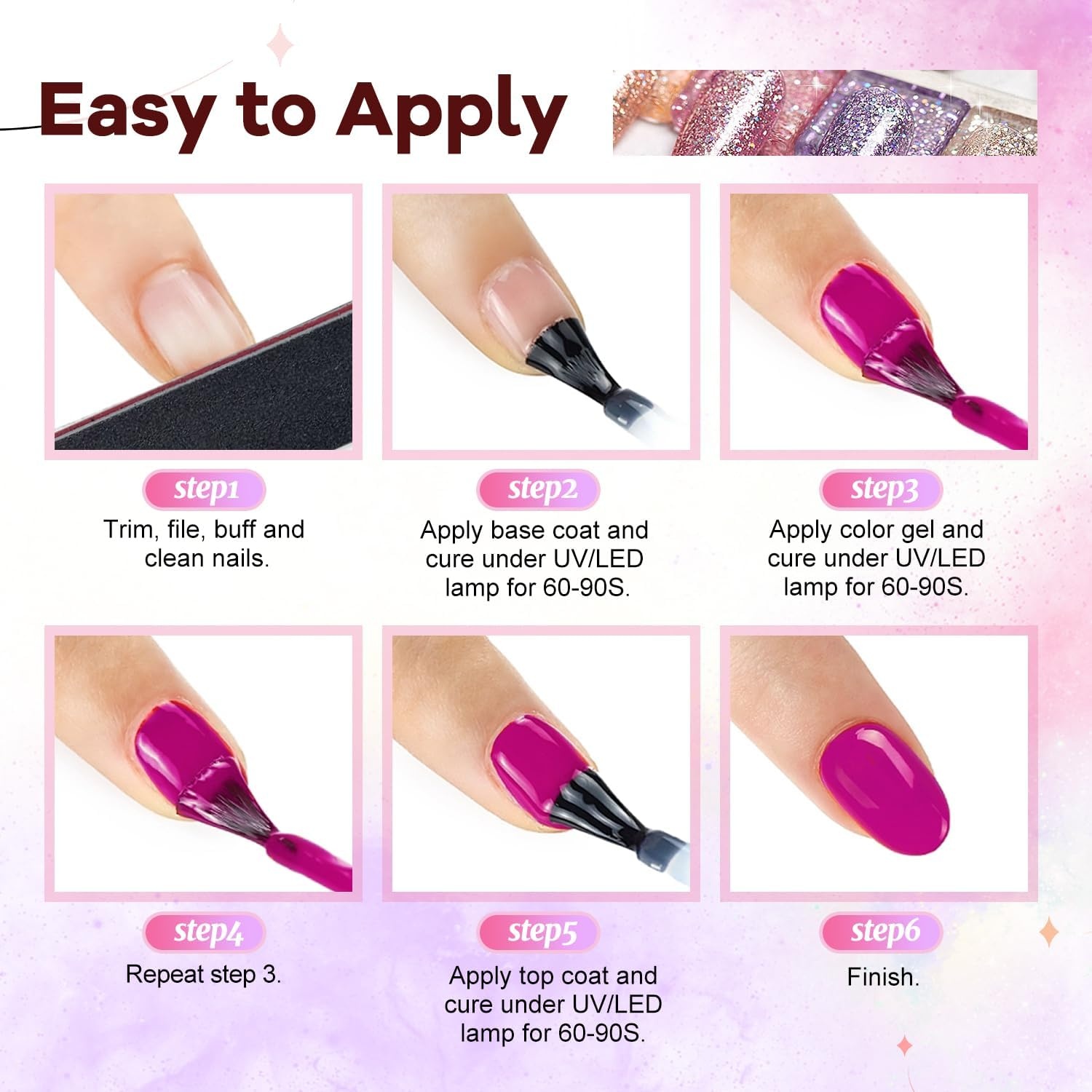 JODSONE 10 Colors Gel Nail Polish Set with Base Coat & Top Coat White Pink Purple and Red Gel Polish for All Seasons Women’s Holiday Gift(95KIT-05) - view 8
