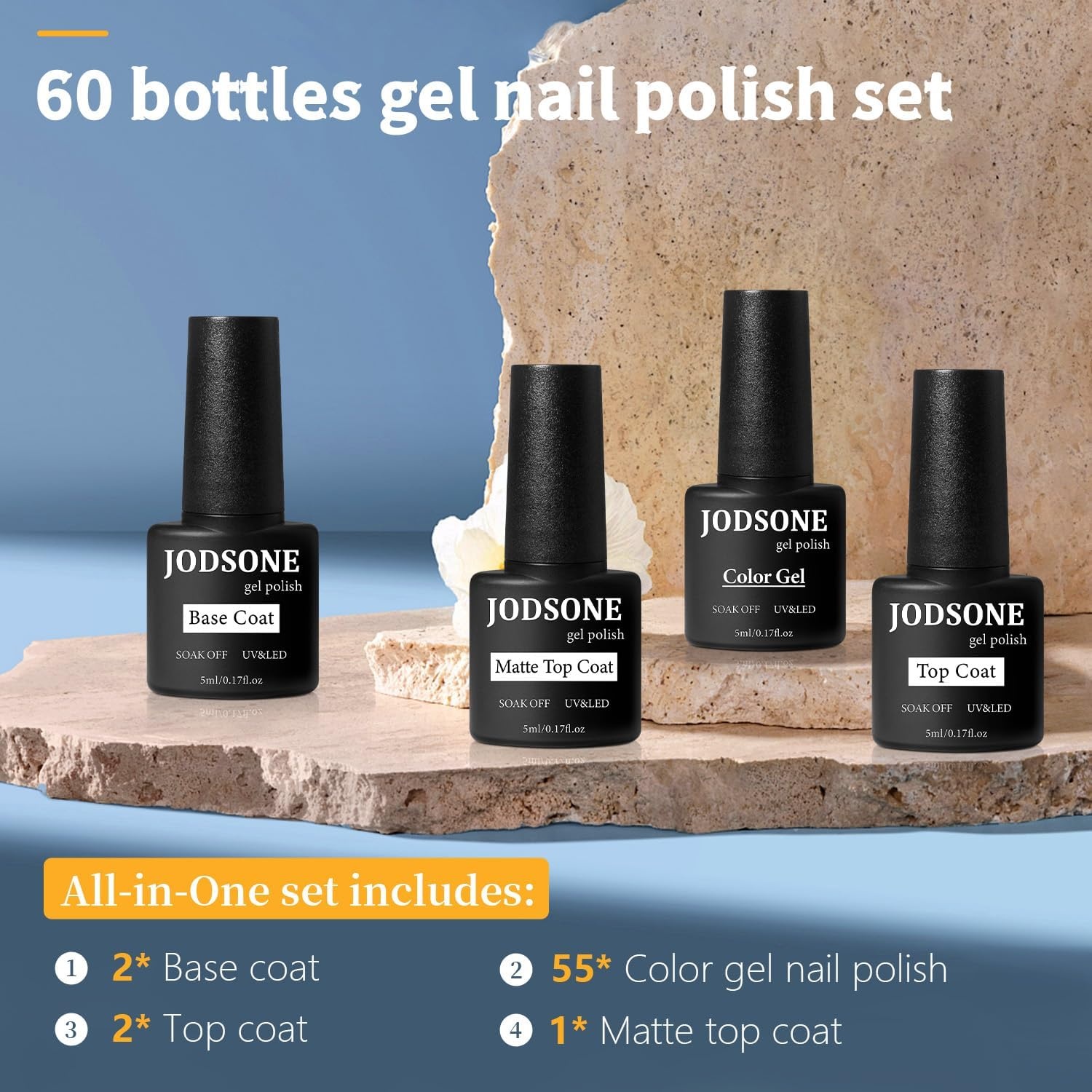 JODSONE 10 Colors Gel Nail Polish Set with Base Coat & Top Coat White Pink Purple and Red Gel Polish for All Seasons Women’s Holiday Gift(60SET 06) - view 2