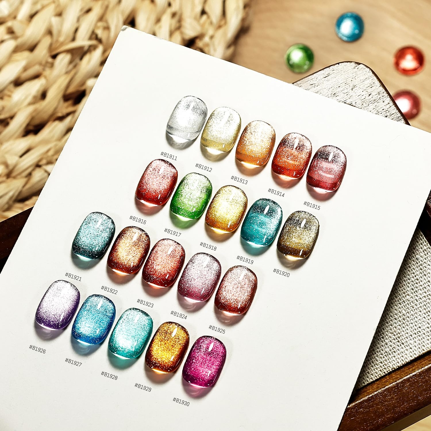 JODSONE 20 Colors Cat Eye Gel Nail Polish Kit with Base Coat Top Coat 3-IN-1 Magnet U V Soak Off Gel Polish for at Home DIY Nail Art(20KIT-CE)