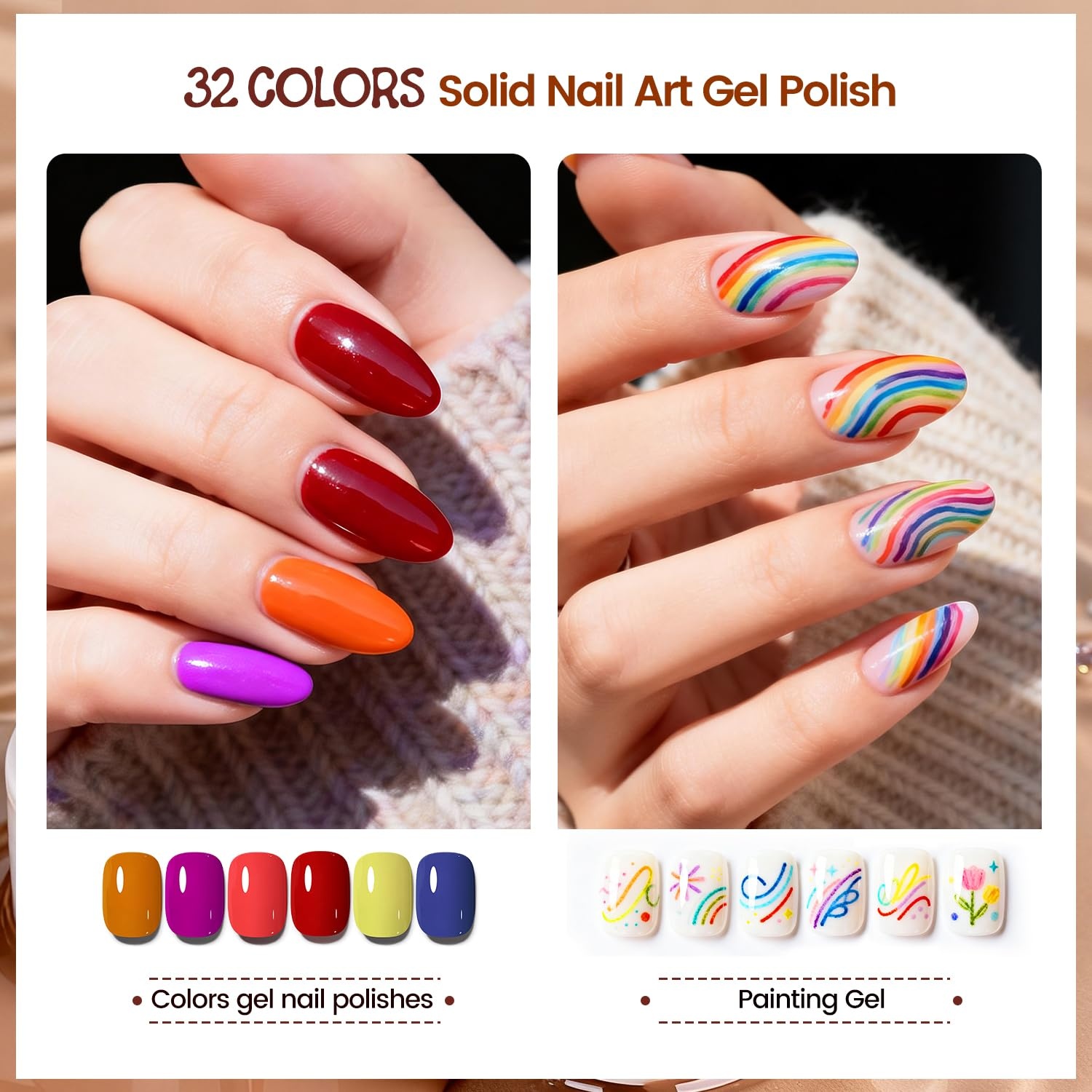 JODSONE 32 Colors Solid Paint Nail Art Gel Polish Set painting Drawing Gel Nail Polish for DIY Nails Art Design(32Color-Set-1) - view 2