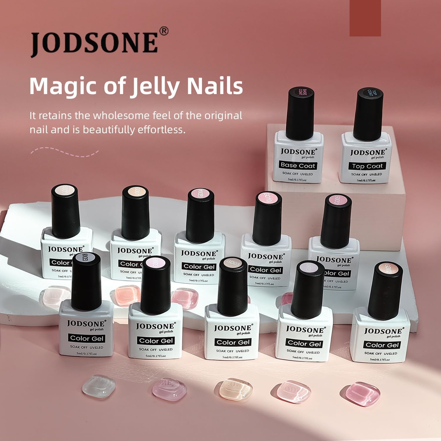 JODSONE 10 Colors Gel Nail Polish Set with Base Coat & Top Coat White Pink Purple and Red Gel Polish for All Seasons Women’s Holiday Gift(10Color-Jelly-01) - view 6
