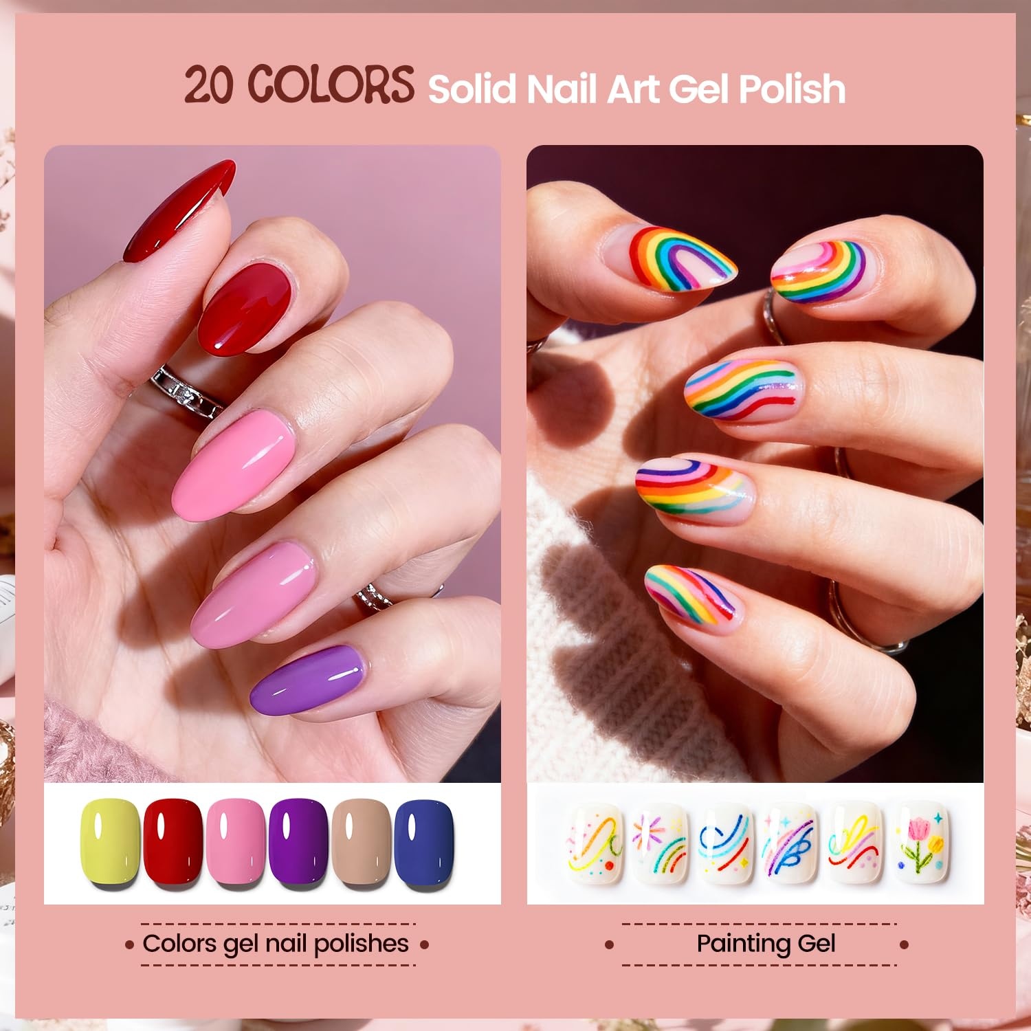 JODSONE 32 Colors Solid Paint Nail Art Gel Polish Set painting Drawing Gel Nail Polish for DIY Nails Art Design(20Color-Set-1) - view 3