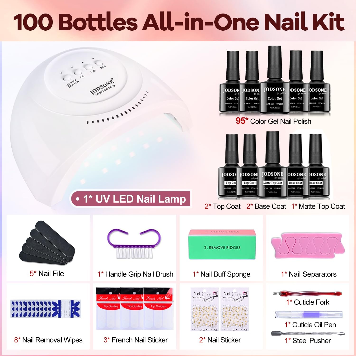 JODSONE 10 Colors Gel Nail Polish Set with Base Coat & Top Coat White Pink Purple and Red Gel Polish for All Seasons Women’s Holiday Gift(95KIT-01) - view 3