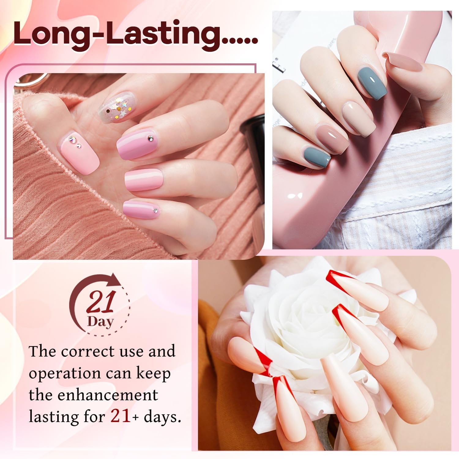 JODSONE 10 Colors Gel Nail Polish Set with Base Coat & Top Coat White Pink Purple and Red Gel Polish for All Seasons Women’s Holiday Gift(95KIT-01) - view 4