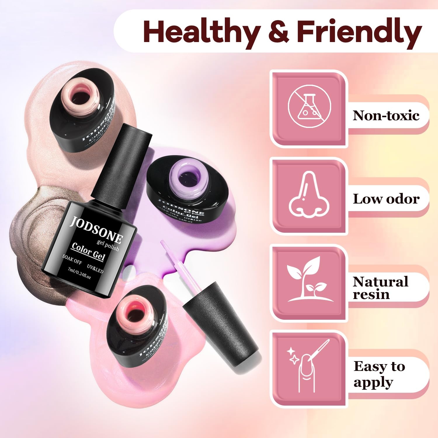 JODSONE 10 Colors Gel Nail Polish Set with Base Coat & Top Coat White Pink Purple and Red Gel Polish for All Seasons Women’s Holiday Gift(95KIT-01) - view 6