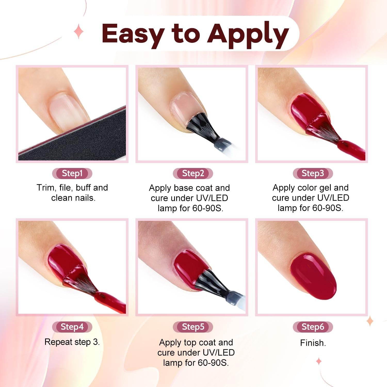 JODSONE 10 Colors Gel Nail Polish Set with Base Coat & Top Coat White Pink Purple and Red Gel Polish for All Seasons Women’s Holiday Gift(95KIT-01) - view 7
