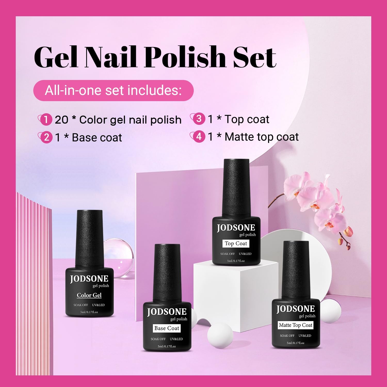 JODSONE 10 Colors Gel Nail Polish Set with Base Coat & Top Coat White Pink Purple and Red Gel Polish for All Seasons Women’s Holiday Gift(20 Color-Pink Red) - view 2