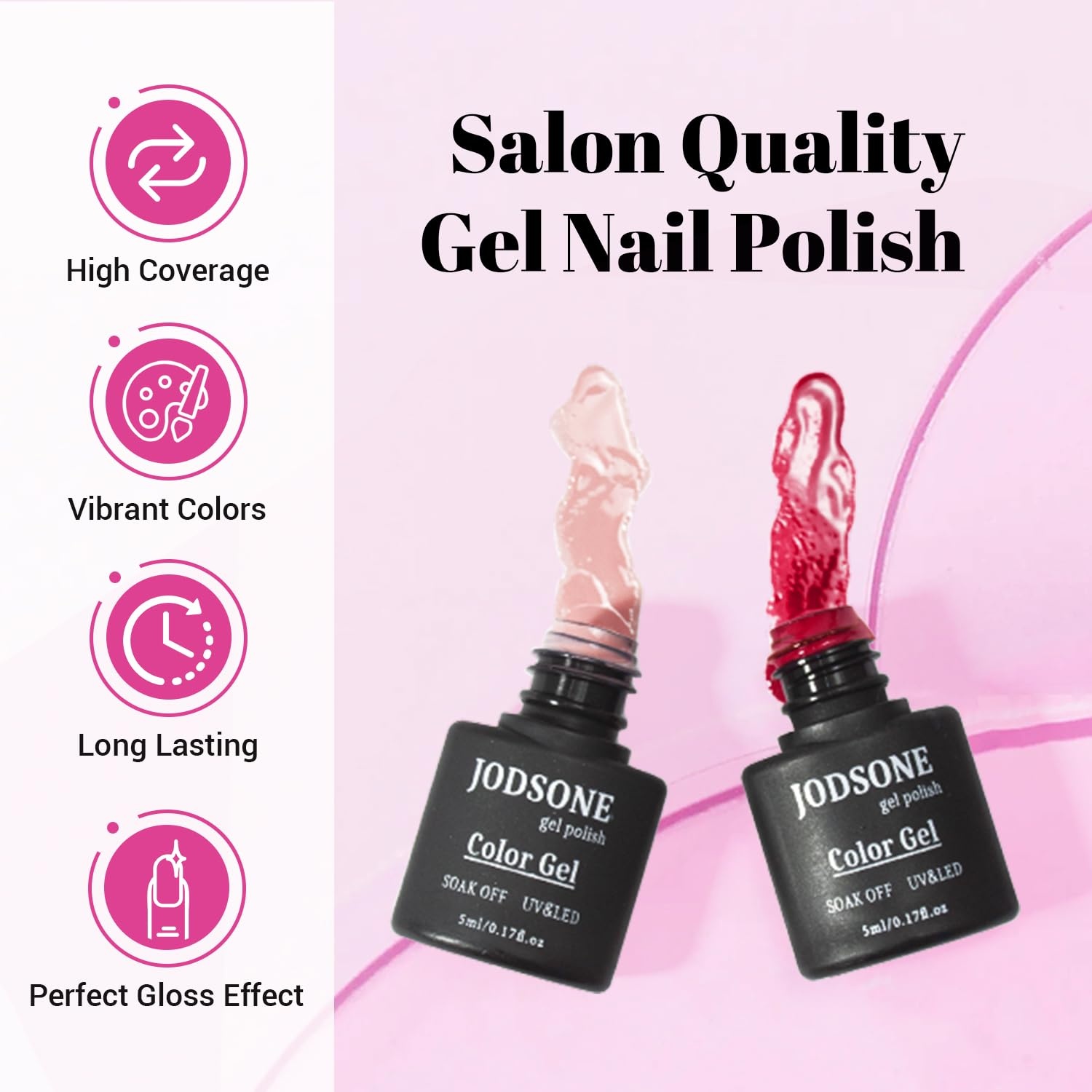 JODSONE 10 Colors Gel Nail Polish Set with Base Coat & Top Coat White Pink Purple and Red Gel Polish for All Seasons Women’s Holiday Gift(20 Color-Pink Red) - view 5