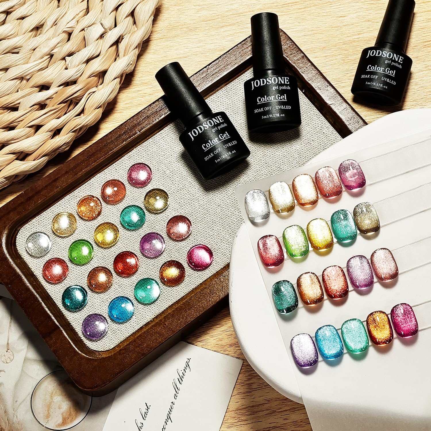 JODSONE 20 Colors Cat Eye Gel Nail Polish Kit with Base Coat Top Coat 3-IN-1 Magnet U V Soak Off Gel Polish for at Home DIY Nail Art(20SET-CE)