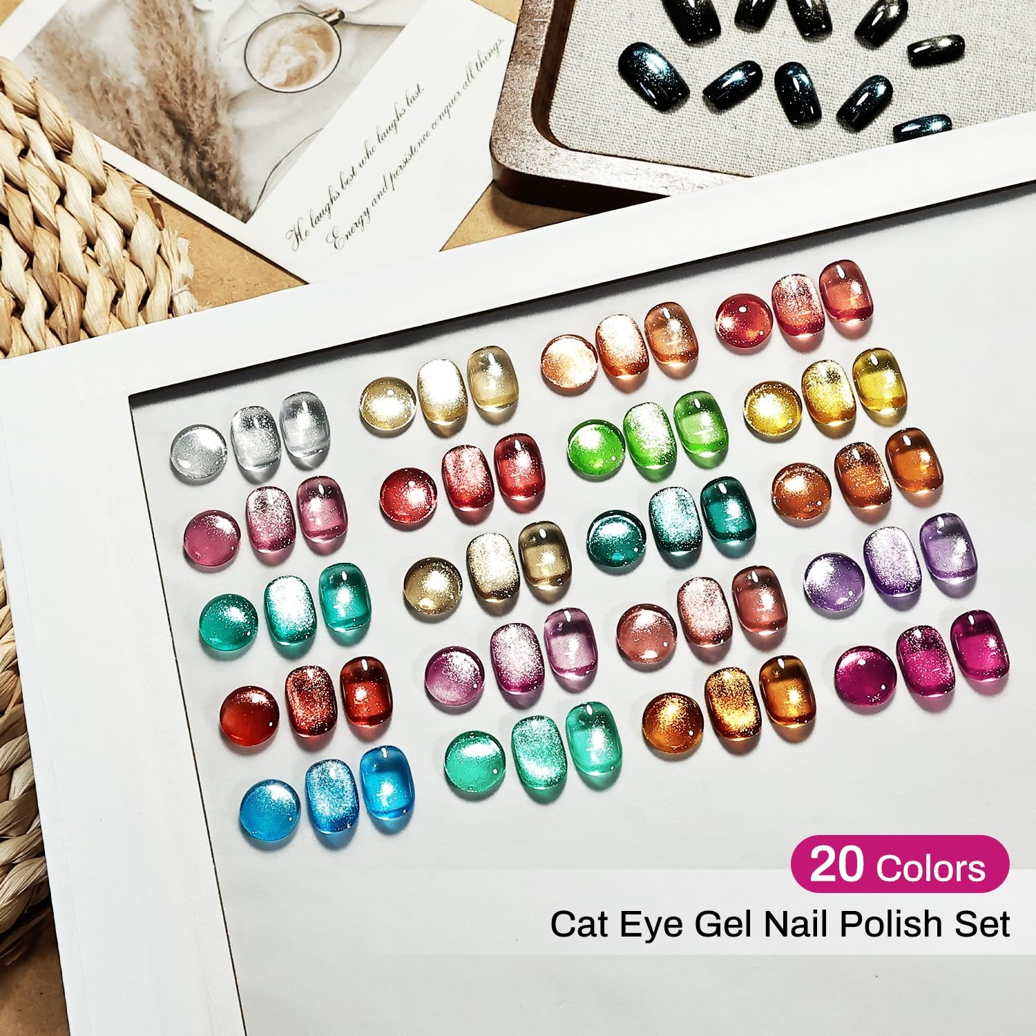 JODSONE 20 Colors Cat Eye Gel Nail Polish Kit with Base Coat Top Coat 3-IN-1 Magnet U V Soak Off Gel Polish for at Home DIY Nail Art(20SET-CE) - view 3
