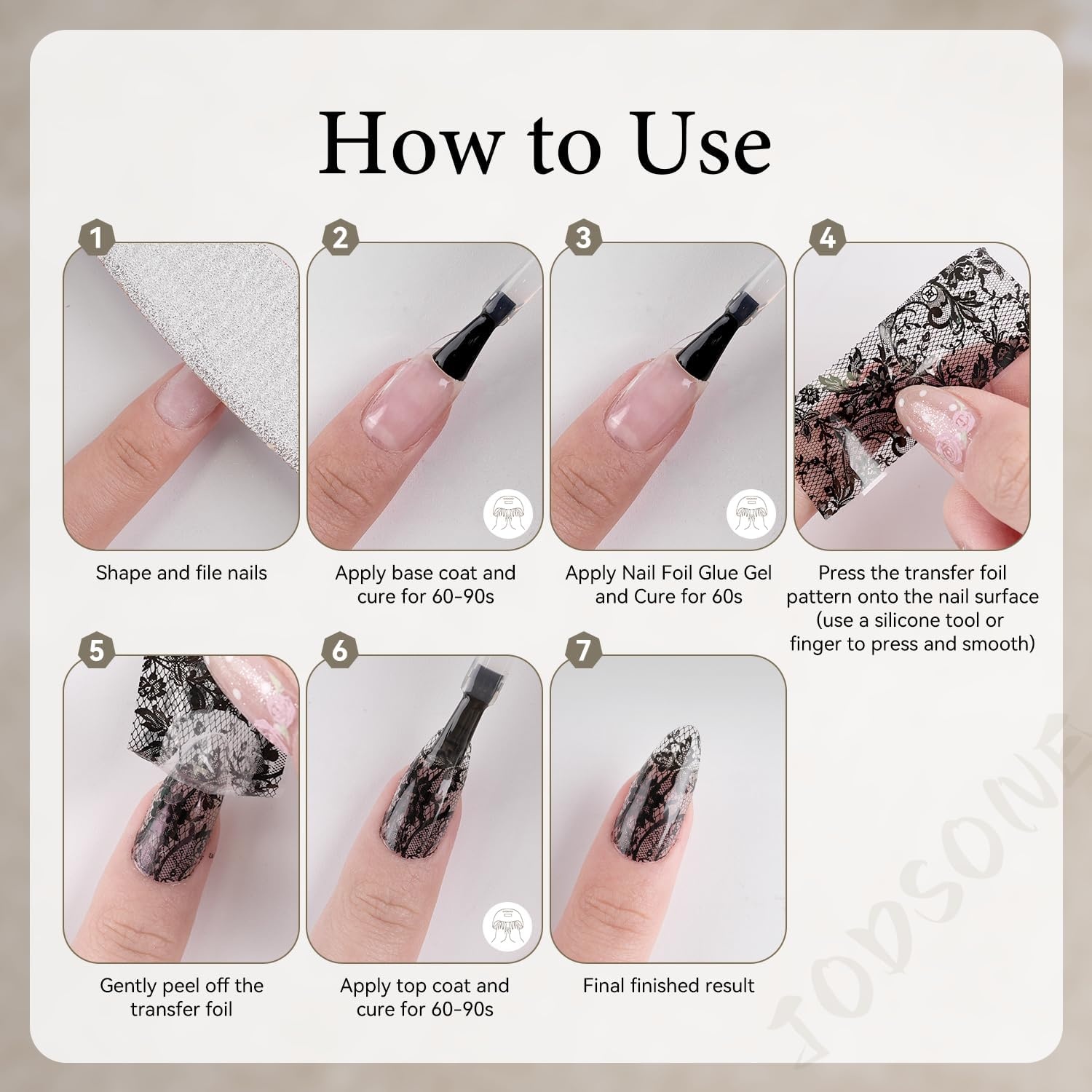 JODSONE 20 Rolls Lace Nail Foils, Black and White Lace Nail Art Transfer Sheets, Must Be Used with Nail Foil Glue, Transfer Foils for Manicure Salon & Home Use (Not Self-Adhesive Stickers)