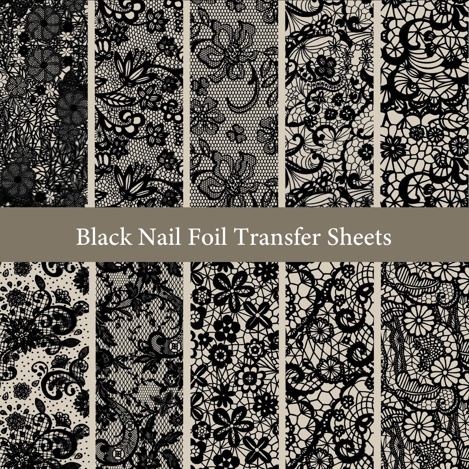 JODSONE 20 Rolls Lace Nail Foils, Black and White Lace Nail Art Transfer Sheets, Must Be Used with Nail Foil Glue, Transfer Foils for Manicure Salon & Home Use (Not Self-Adhesive Stickers) - view 6