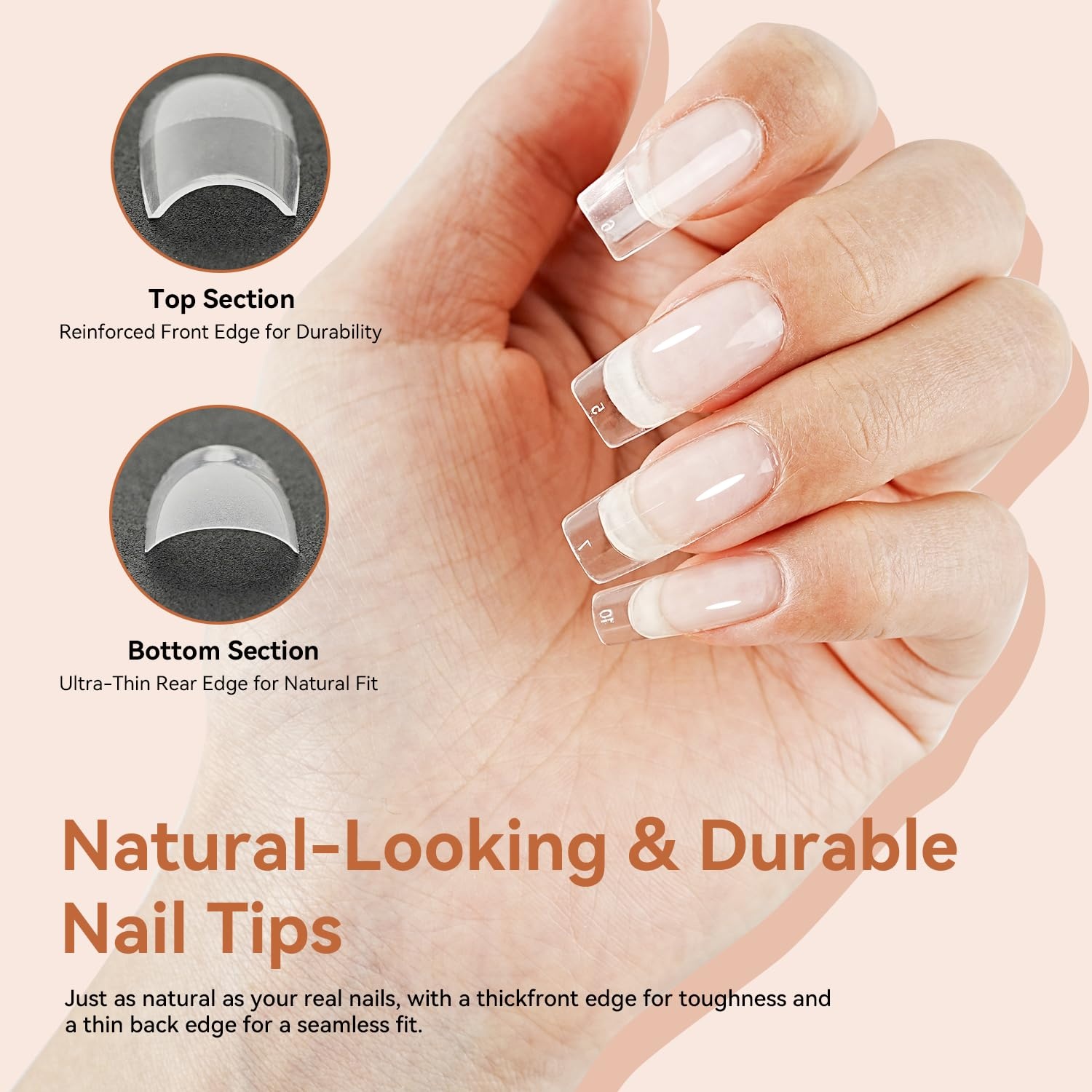 JODSONE Gel Nail Kit Square Nail Tips 480PCS Mini Rechargeable Nail Lamp Pre Shaped Clear Full Cover Fake Nails Tips with Nail Glue & Top Coat U V LED Curing Lamp DIY Manicure Gifts for Women(Lamp Clear Nail Tips-Square-1) - view 2
