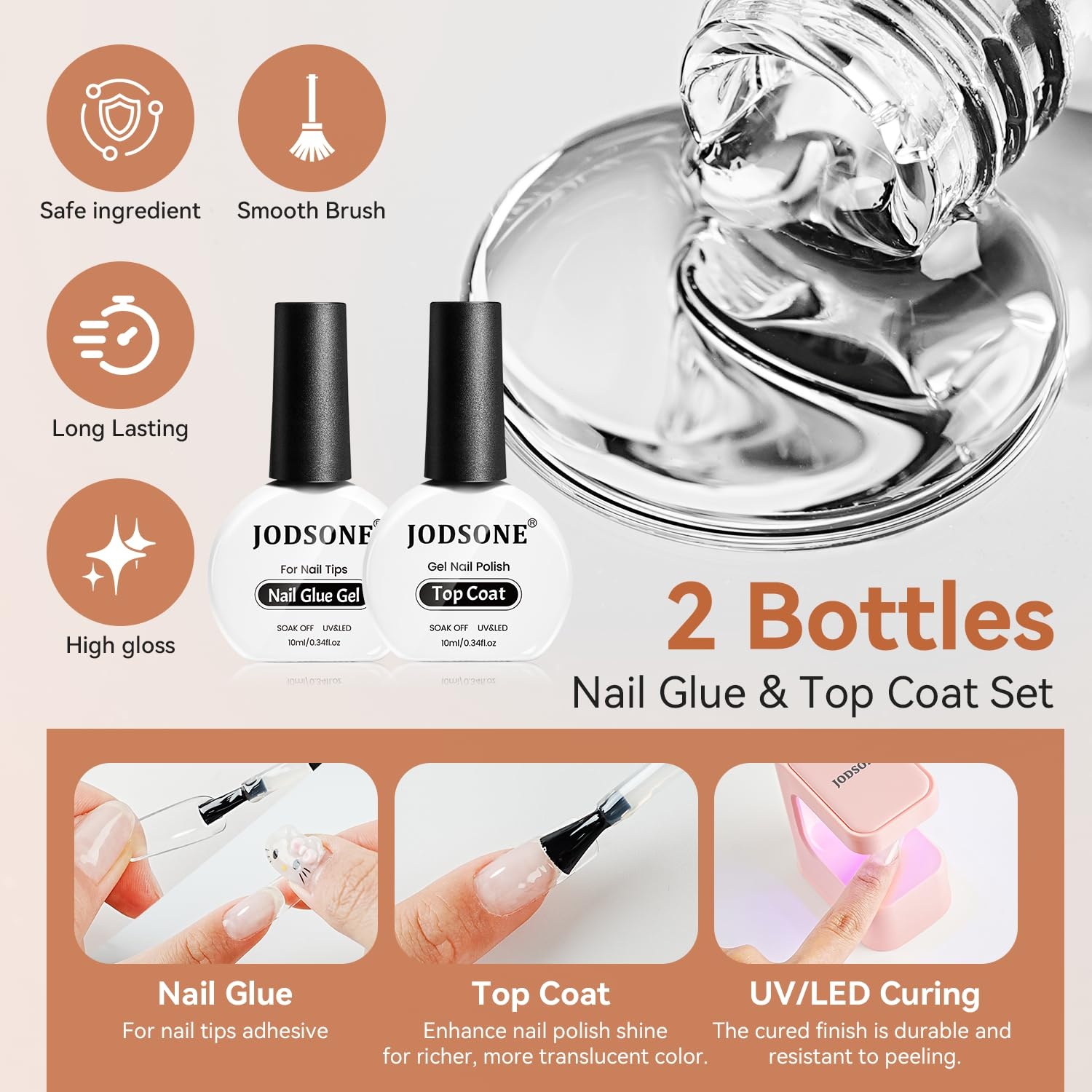 JODSONE Gel Nail Kit Square Nail Tips 480PCS Mini Rechargeable Nail Lamp Pre Shaped Clear Full Cover Fake Nails Tips with Nail Glue & Top Coat U V LED Curing Lamp DIY Manicure Gifts for Women(Lamp Clear Nail Tips-Square-1) - view 4
