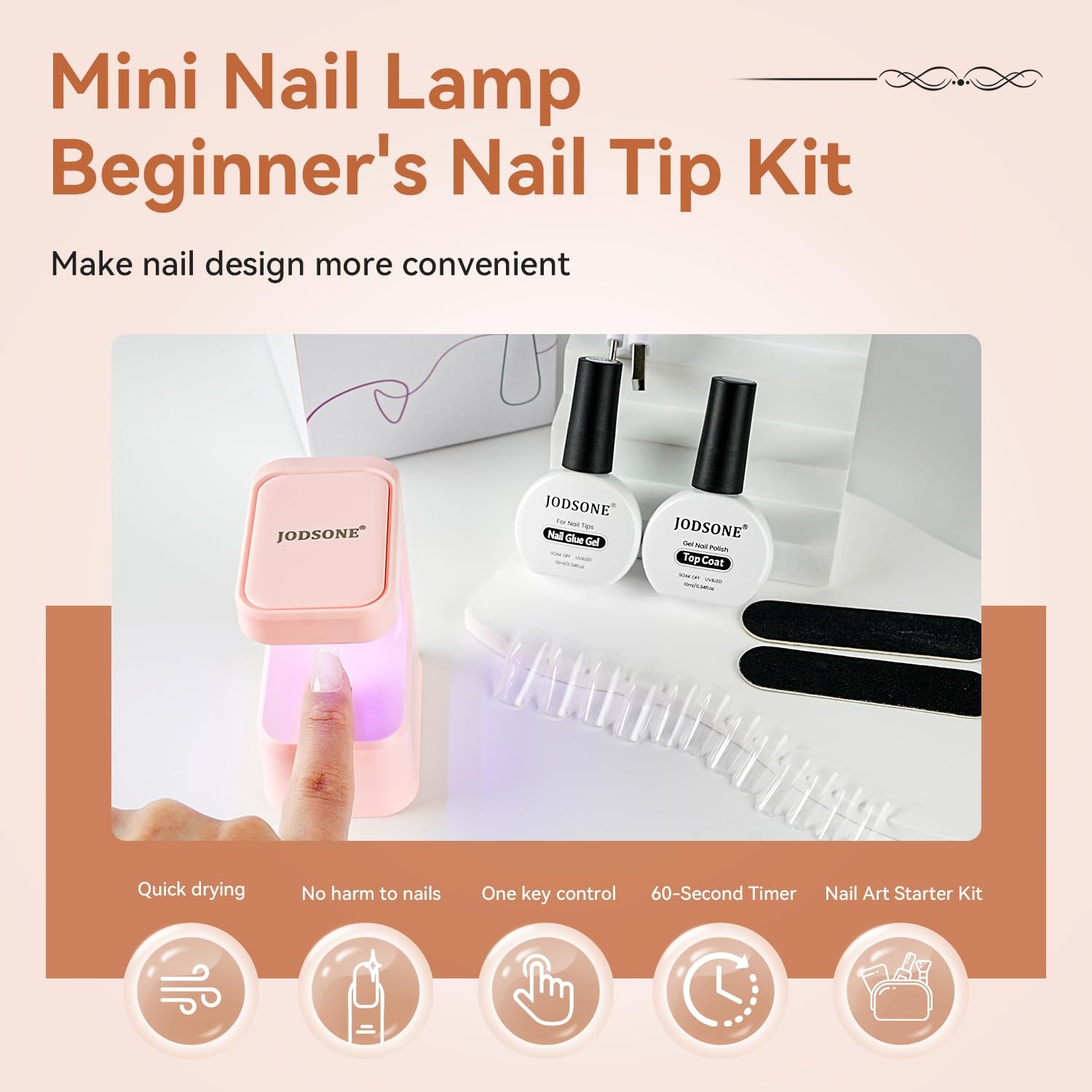 JODSONE Gel Nail Kit Square Nail Tips 480PCS Mini Rechargeable Nail Lamp Pre Shaped Clear Full Cover Fake Nails Tips with Nail Glue & Top Coat U V LED Curing Lamp DIY Manicure Gifts for Women(Lamp Clear Nail Tips-Square-1) - view 5