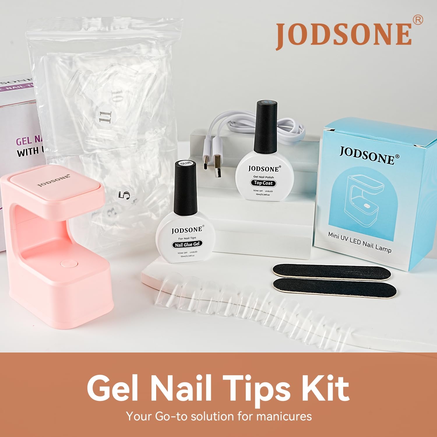 JODSONE Gel Nail Kit Square Nail Tips 480PCS Mini Rechargeable Nail Lamp Pre Shaped Clear Full Cover Fake Nails Tips with Nail Glue & Top Coat U V LED Curing Lamp DIY Manicure Gifts for Women(Lamp Clear Nail Tips-Square-1) - view 7